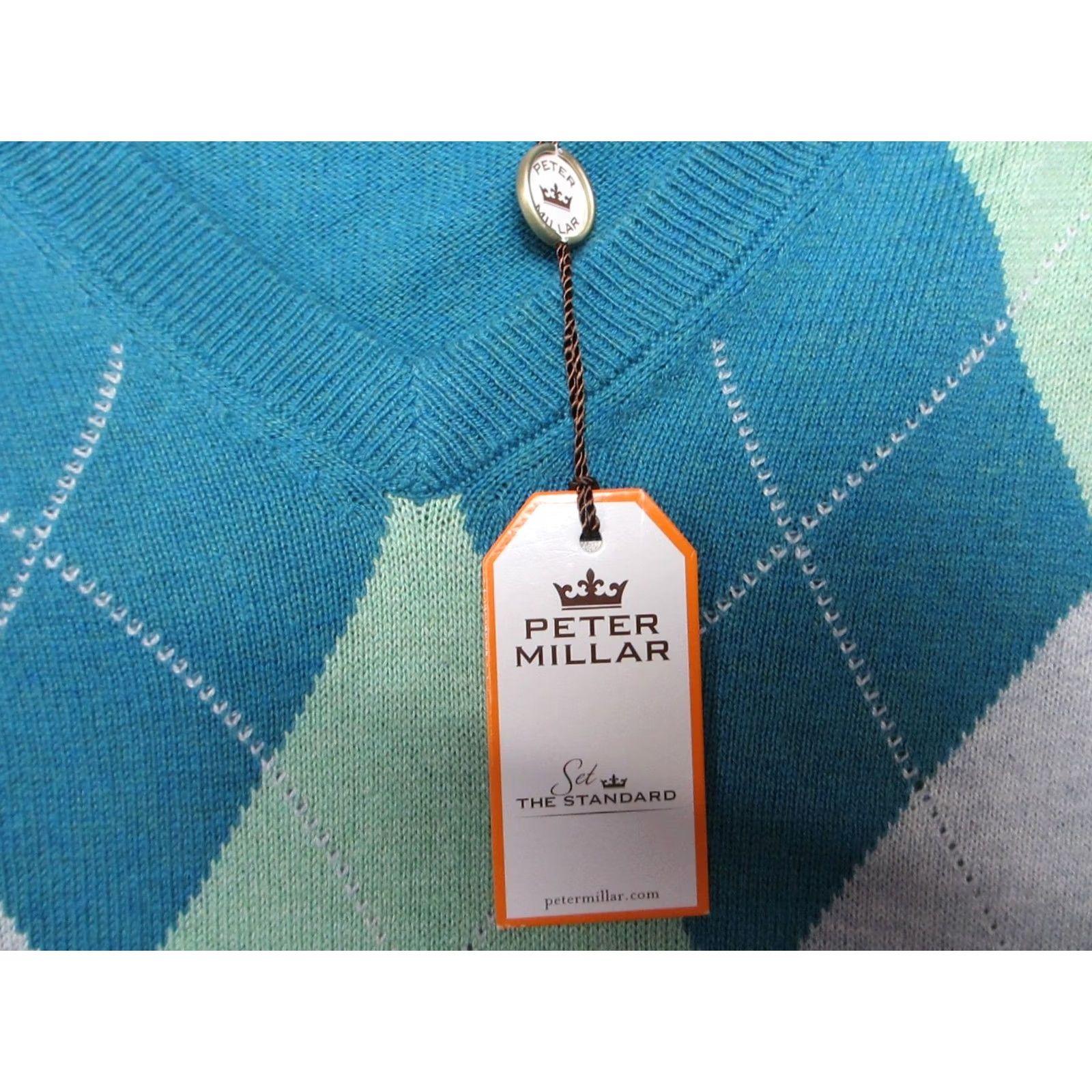 Peter Millar Peter Millar Sweater Mens XL Blue Green Argyle Luxury Cashmere Blend Long Sleeve V-Neck Knit Pullover Regular Fit Mens Olny? Size US XL / EU 56 / 4 - 2 Thumbnail
