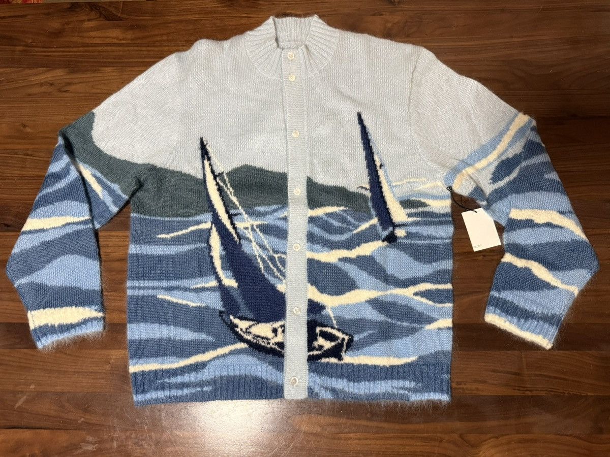 Aime Leon Dore Aime Leon Dore Blue Seascape Intarsia Mohair-Blend Cardigan Size US XL / EU 56 / 4 - 5 Thumbnail