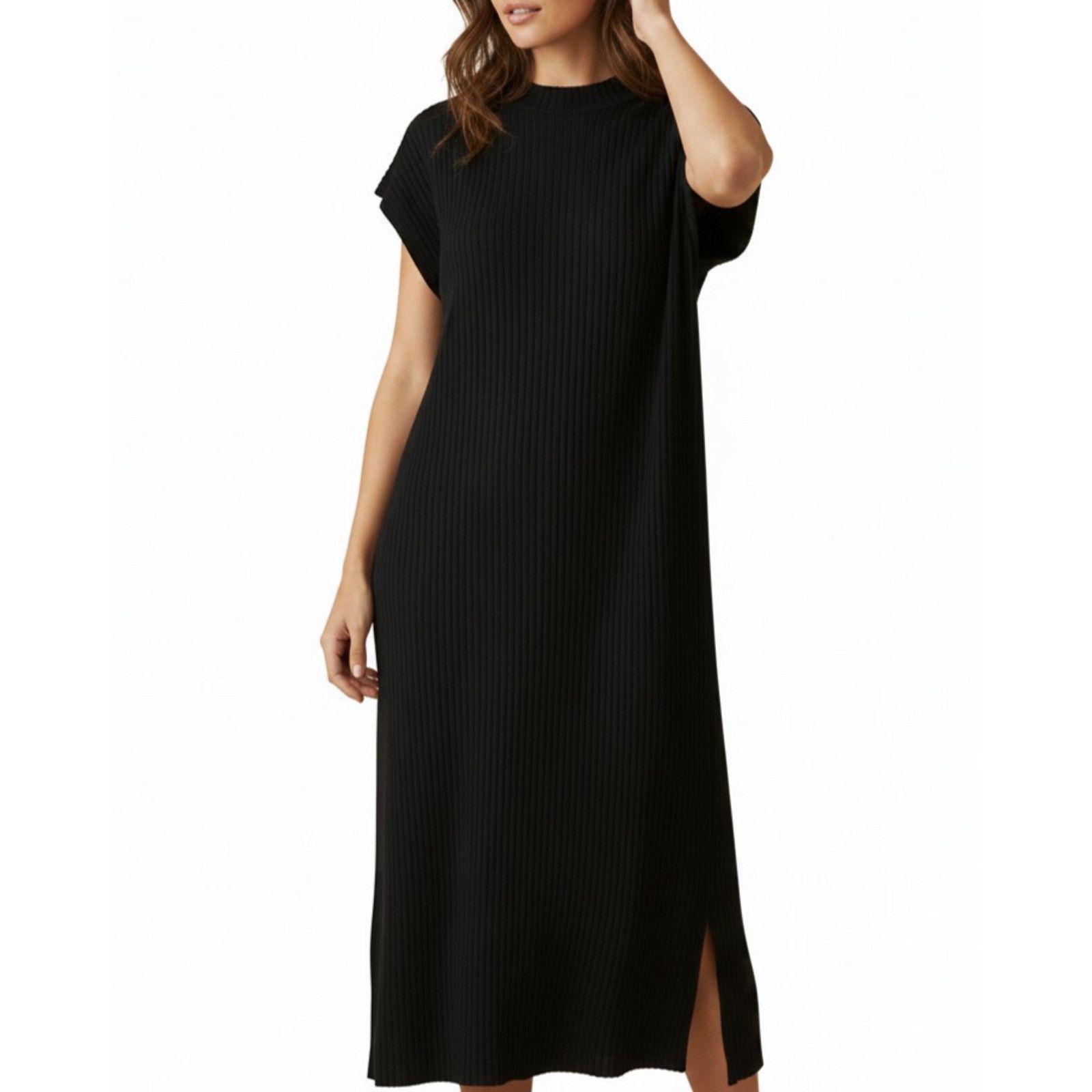 Eileen Fisher EILEEN FISHER Black High/Low Ribbed Shift Dress Size M $218 Size M / US 6-8 / IT 42-44 - 1 Thumbnail