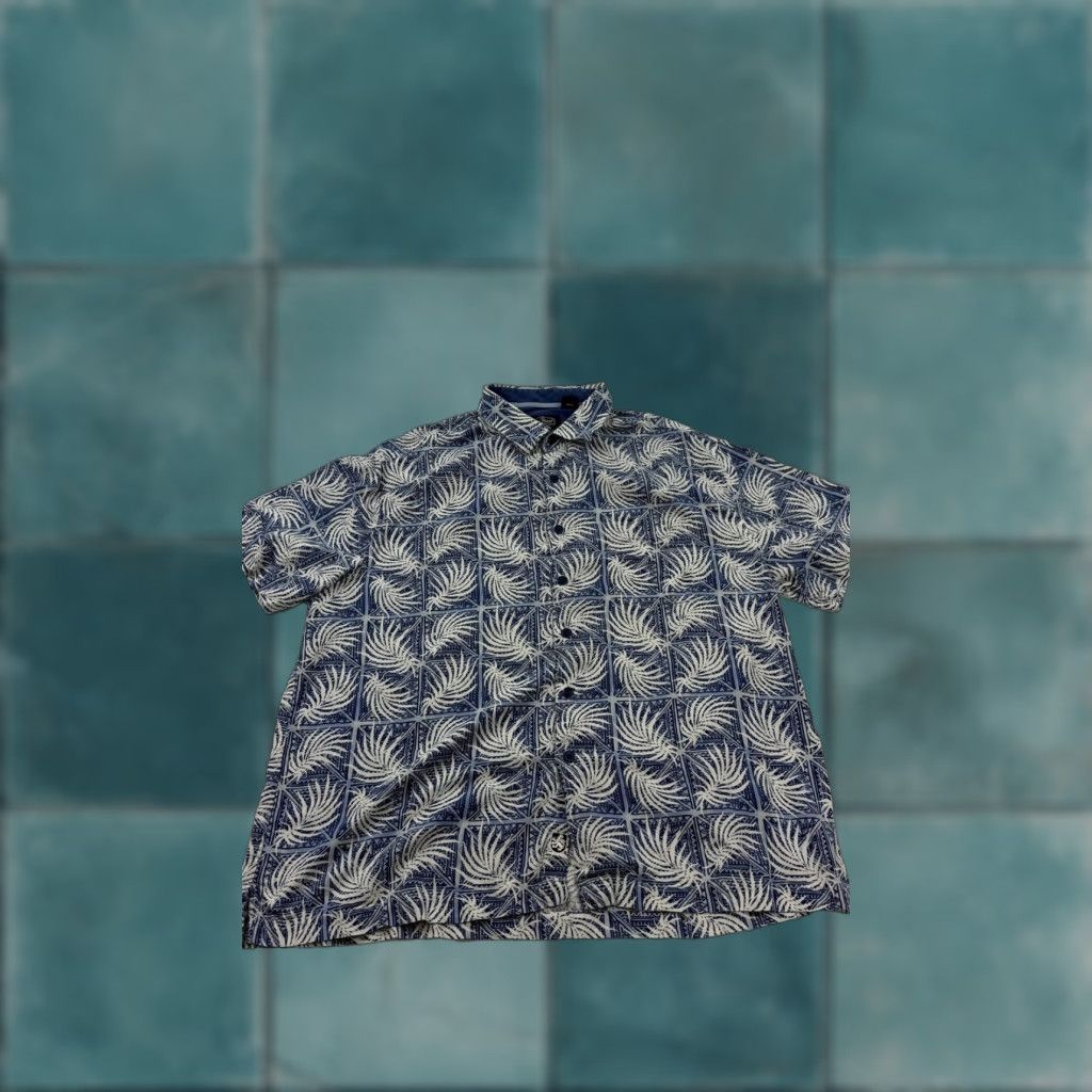 Nat Nast Nat Nast Shirt Mens XL Blue White Silk Cotton Hawaiian Palm Print Casual Size US XL / EU 56 / 4 - 1 Thumbnail