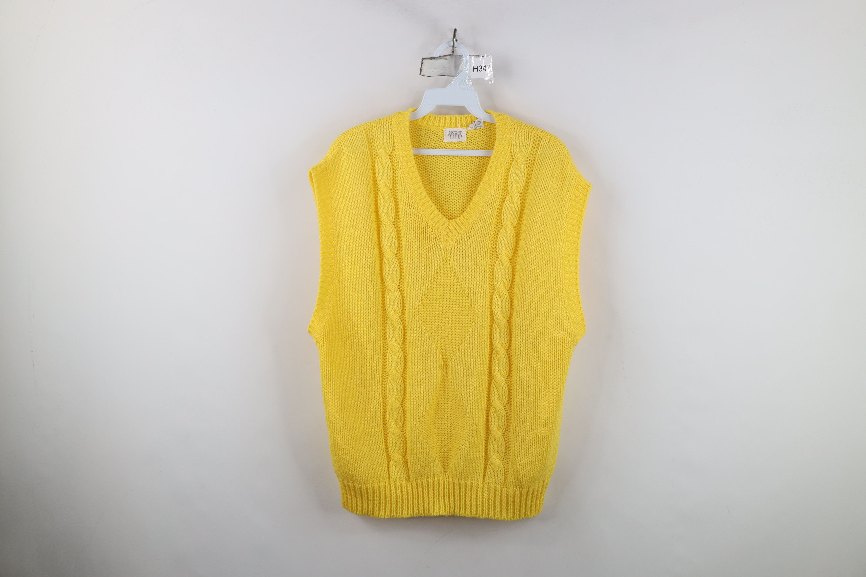 Vintage Vintage 70s Streetwear Chunky Cable Knit Sweater Vest Yellow Size XL / US 12-14 / IT 48-50 - 1 Thumbnail