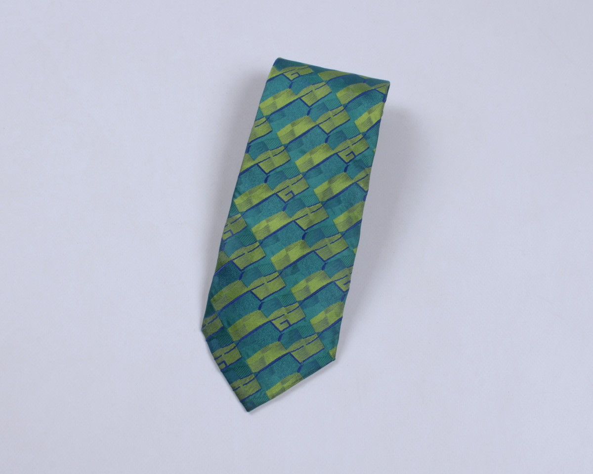 Designer × Gucci × Vintage GUCCI Vintage Geometric Monogram Logo GG Green Silk Tie Size ONE SIZE - 2 Thumbnail