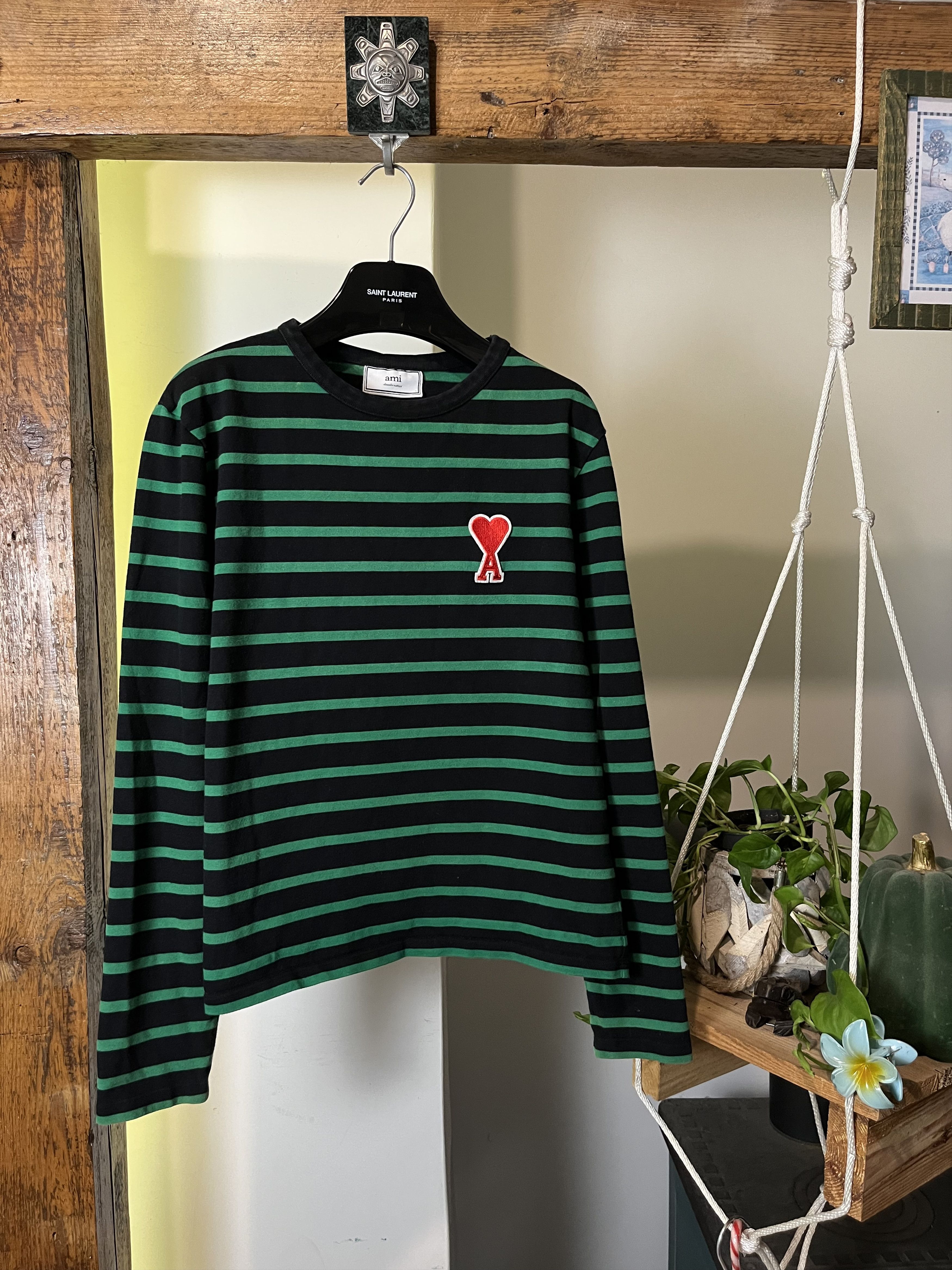 AMI × Designer AMI Paris Striped Black Green Heart Logo Sweatshirt Size M / US 6-8 / IT 42-44 - 1 Thumbnail