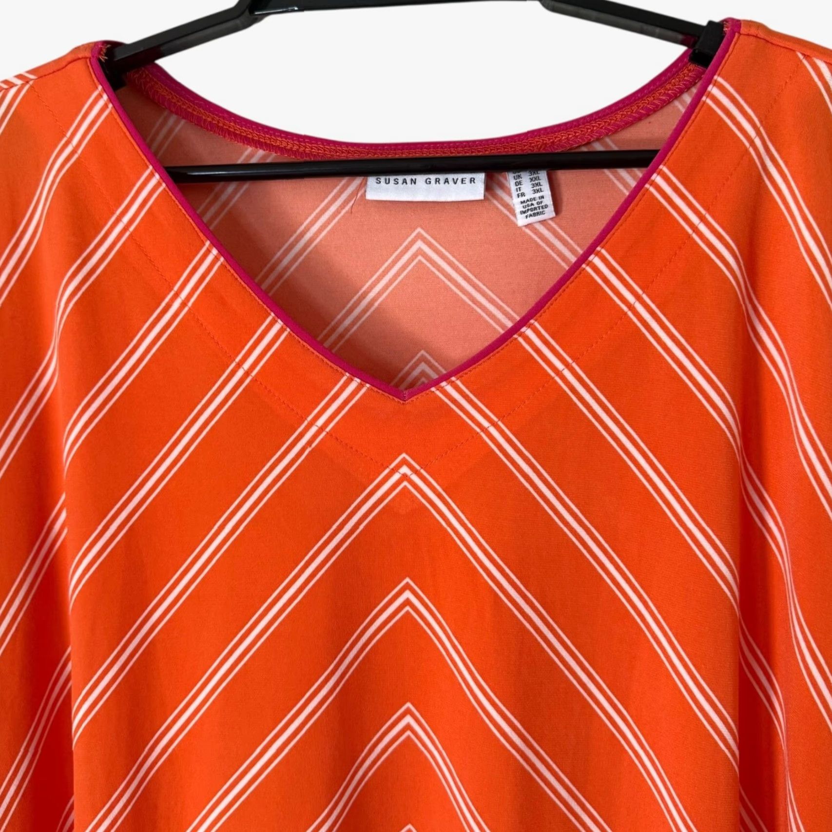 Vintage Susan Graver Striped Liquid Knit V-Neck Top Orange Womens 2X Blouse KnItems? Size XXL / US 16-18 / IT 52-54 - 5 Thumbnail
