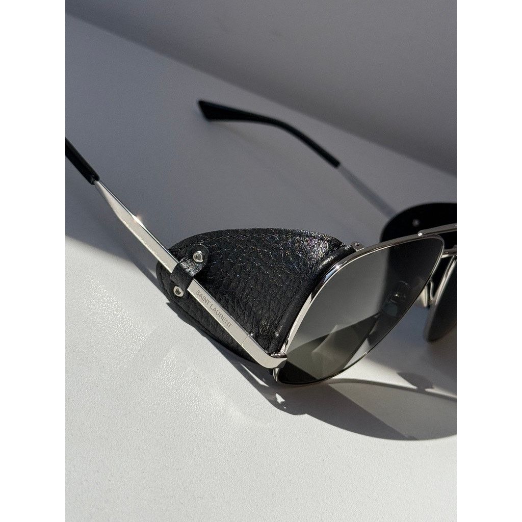 Saint Laurent Paris Saint Laurent SL653 Leon Shield Aviator Sunglasses Silver Size ONE SIZE - 4 Thumbnail