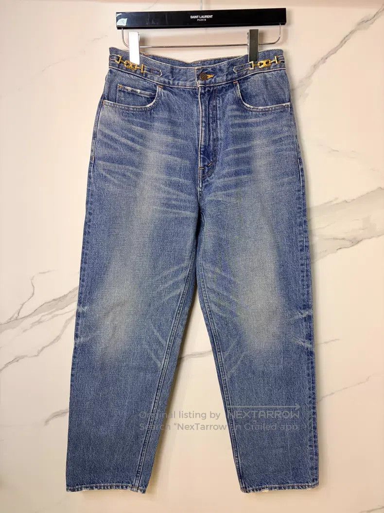 Celine CELINE Washed Blue Gold Chain Jeans i Size US 31 - 1 Thumbnail