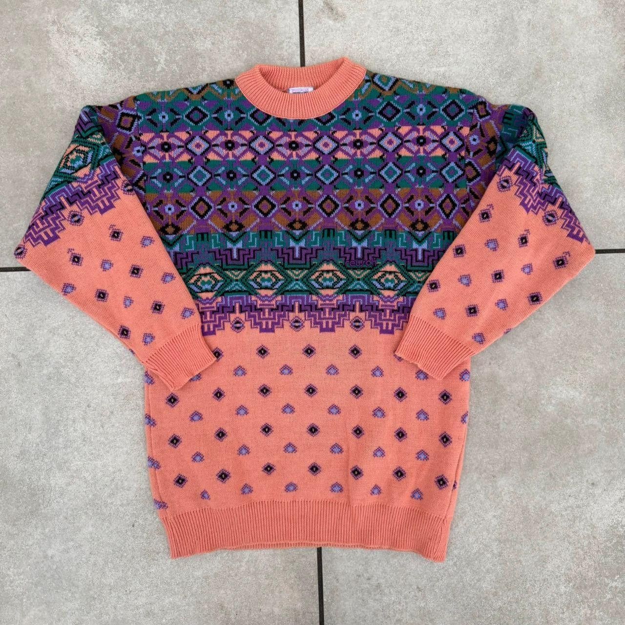 Vintage Reusch Vintage 90s Wool Jumper Multicolour Printed Size US L / EU 52-54 / 3 - 1 Thumbnail