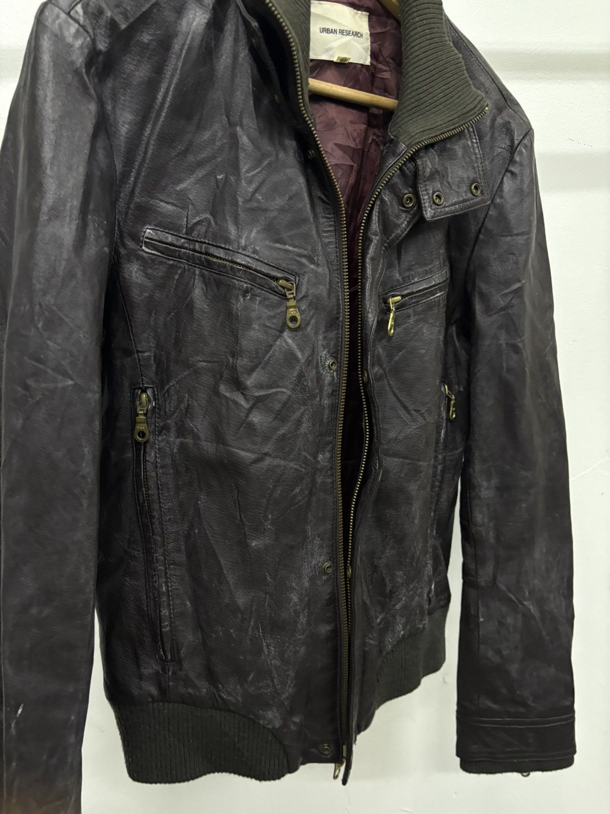 URBAN RESEARCH DOORS Vintage Urban Research Brown Patina Zipper Leather Jacket Size US M / EU 48-50 / 2 - 14 Thumbnail