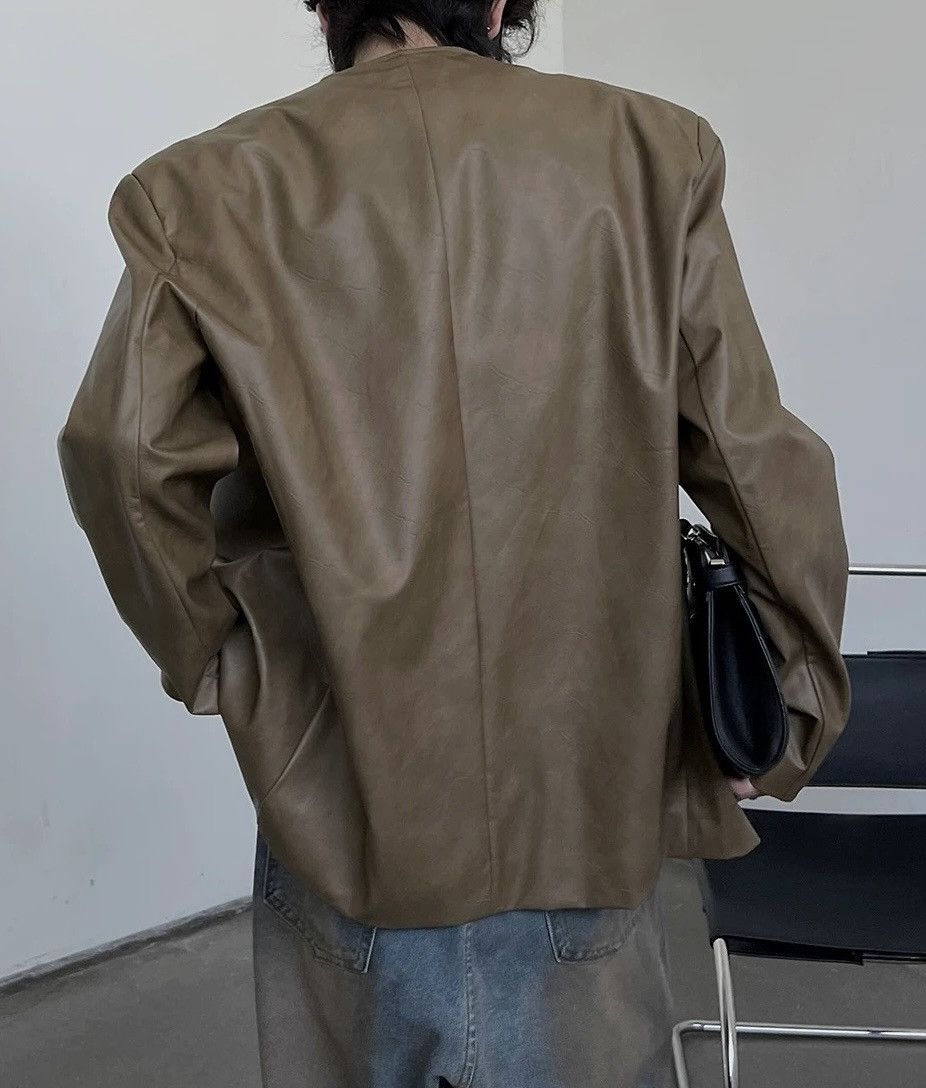 Japanese Brand × Vintage Retro cracked pu leather no collar collarless blazer jacket Size US L / EU 52-54 / 3 - 2 Thumbnail