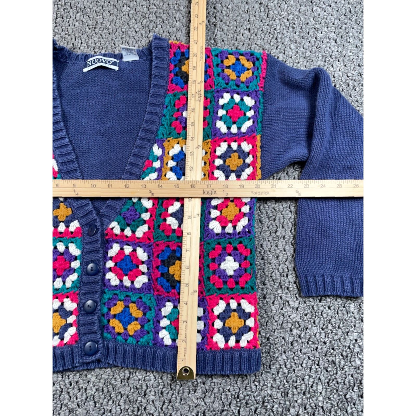 Vintage VINTAGE NUOVO Cardigan Sweater 90s Floral Crochet Blue Medium Women KC Knit Short Sleeve Sho Elapsed? Size M / US 6-8 / IT 42-44 - 5 Thumbnail