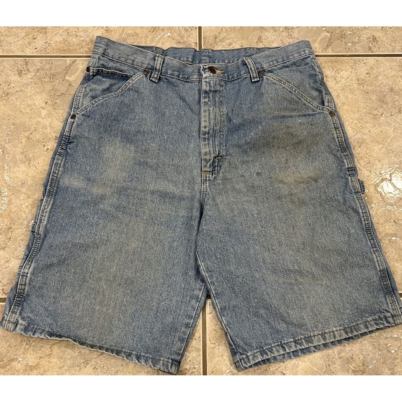 Wrangler VINTAGE Wrangler Blue Denim Carpenter Shorts Jorts 10.5" 34 Mens 90s Grunge Workwear Distressed Size US 34 / EU 50 - 6 Thumbnail