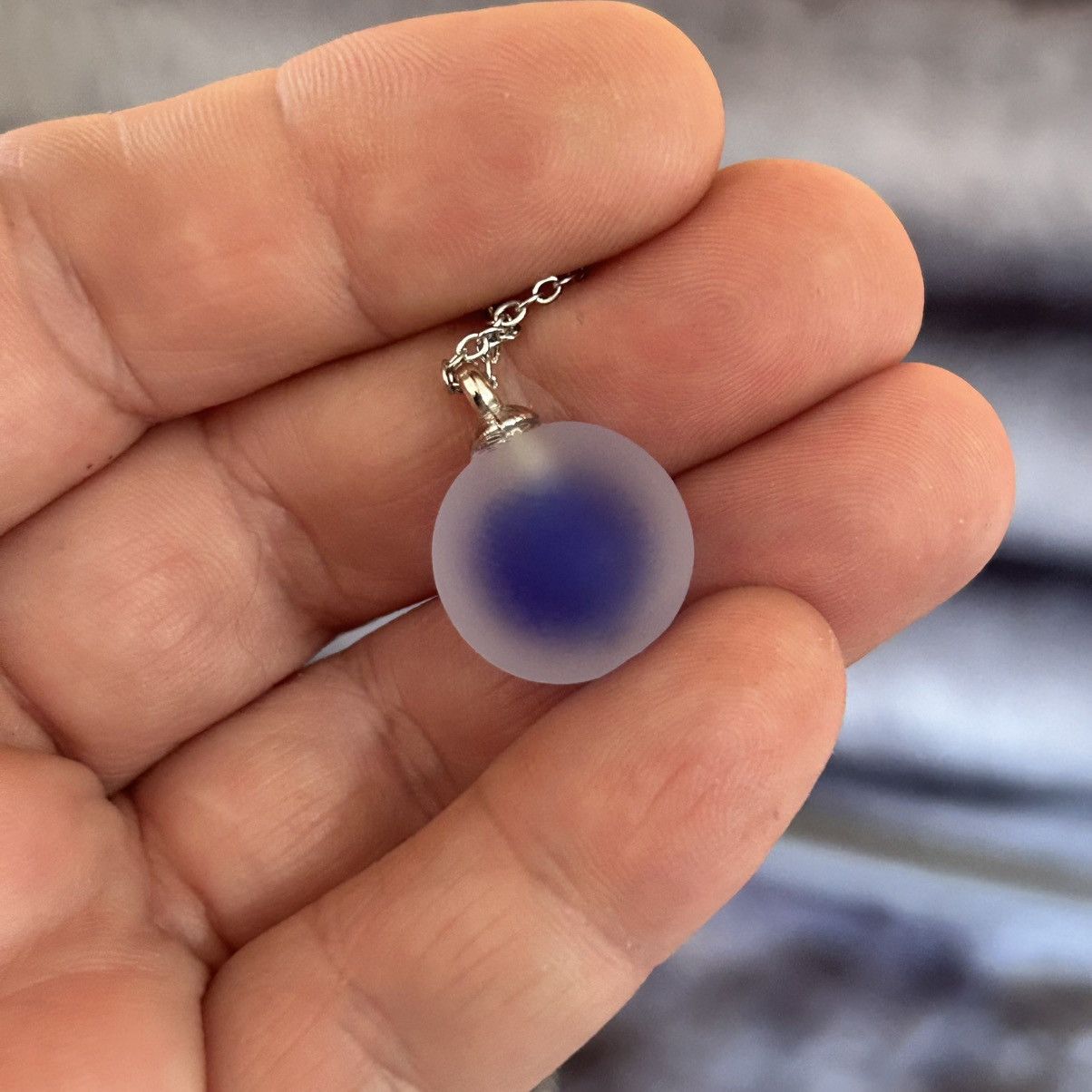Handmade Handcrafted frosted glass ball pendant on chain necklace Size ONE SIZE - 6 Thumbnail