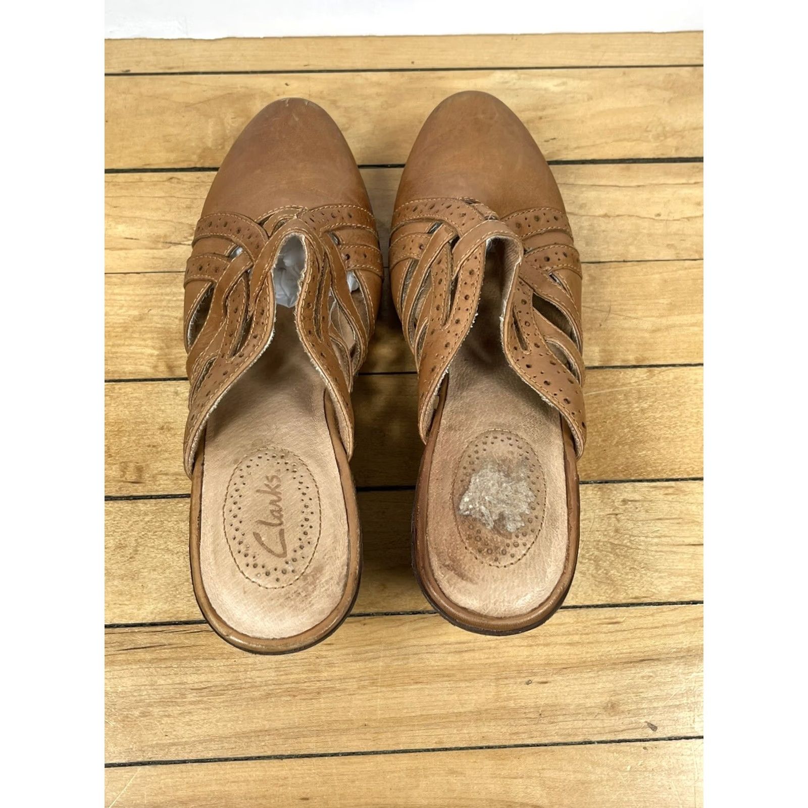 Clarks Clarks Womens Brown Leather Woven Slip On Mule Slides Clogs Heels Size 7.5 Size US 8 / IT 38 - 5 Thumbnail