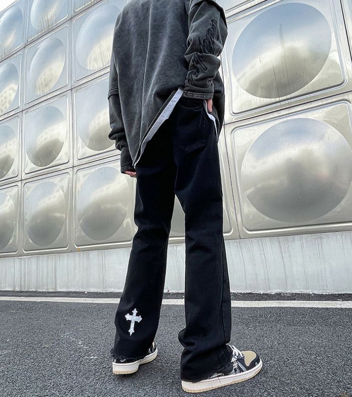 Japanese Brand Men's high street loose straight cross embroidered jeans Size US 32 / EU 48 - 4 Thumbnail