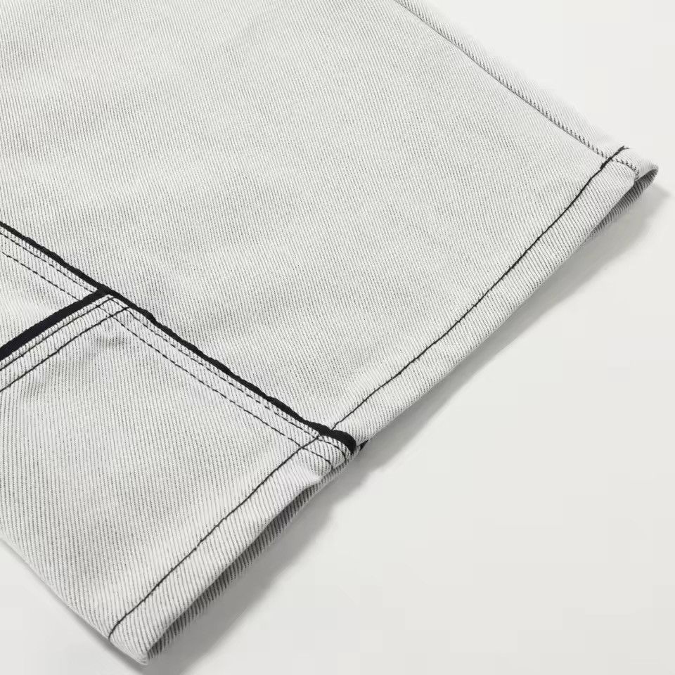 Jean Streetwear Hip Hop Grey White Wide Leg Baggy Jeans Pants Size US 29 - 10 Thumbnail