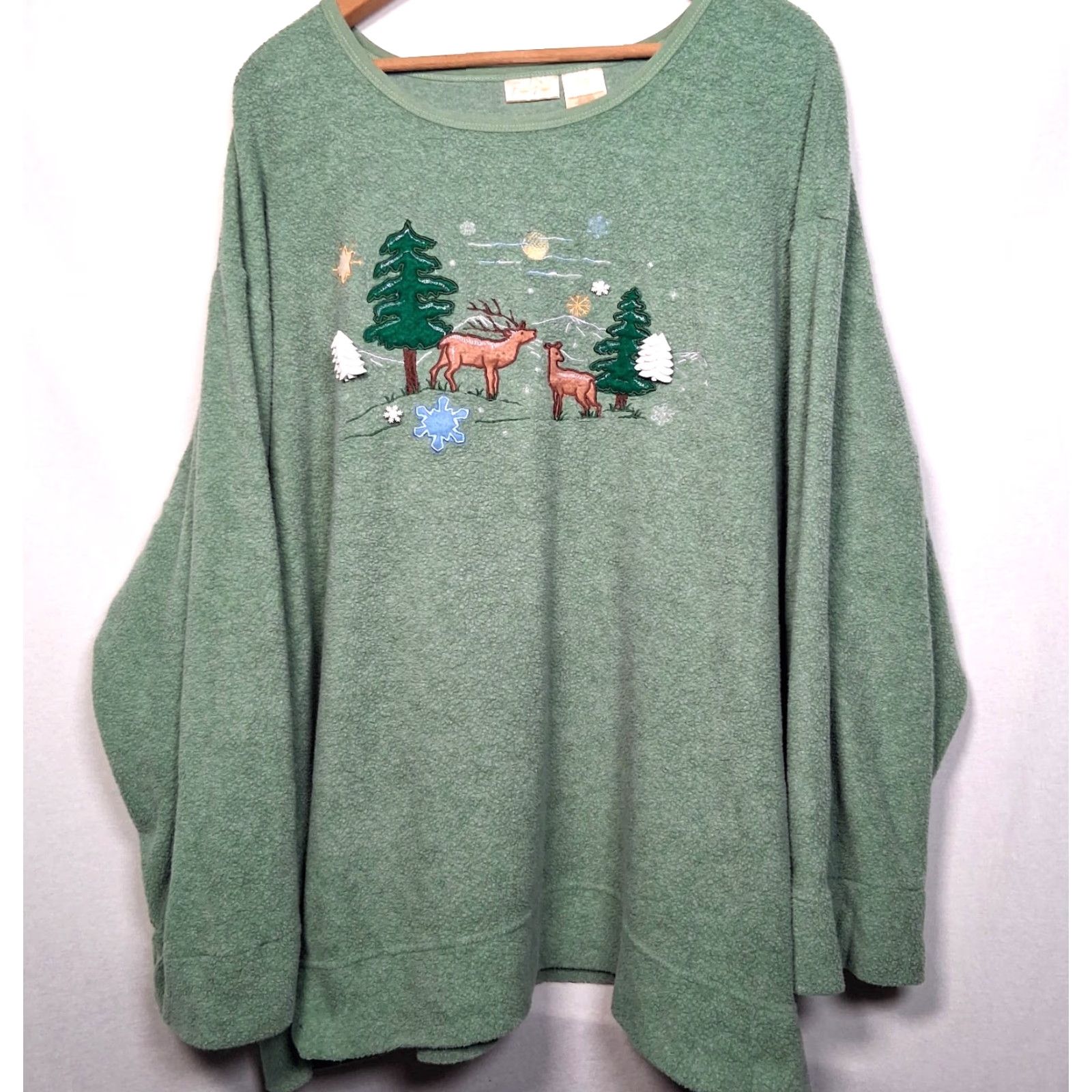Vintage VINTAGE Bobbie Brooks Fleece Shirt Women Plus 26/28 Green Deer Snow Embroidered Christmas Winter Cozy Size 4XL / US 24-26 - 2 Thumbnail
