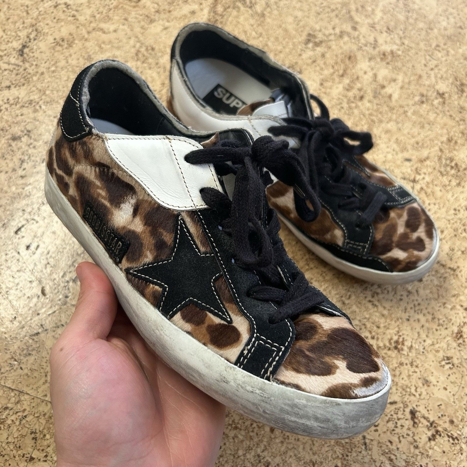 Golden Goose Superstar Pony Hair Leopard Print Distressed Sneakers Shoes Size US 7 / IT 37 - 1 Thumbnail