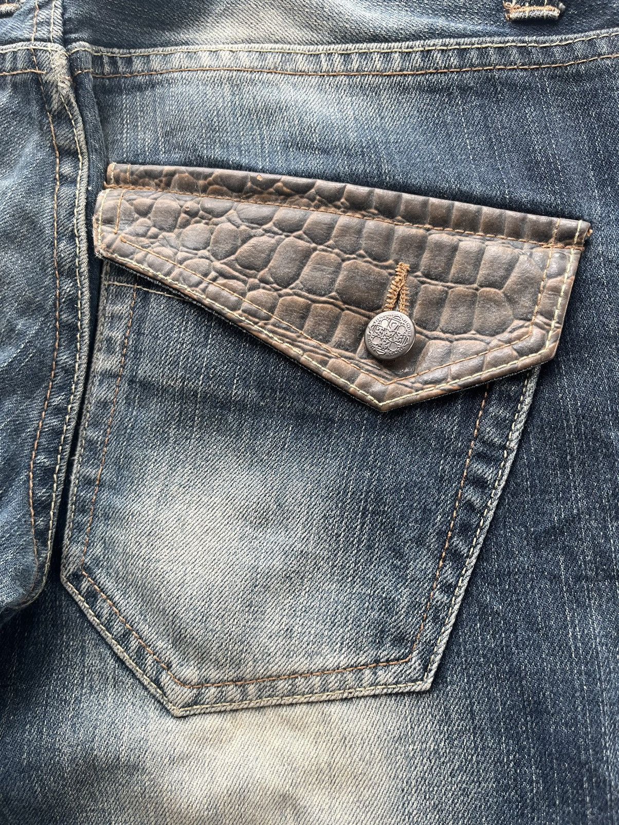 Tornado Mart 2000s JAPANESE ROOT THREE FLARE DENIM CROCODILE LEATHER Size US 30 / EU 46 - 8 Thumbnail