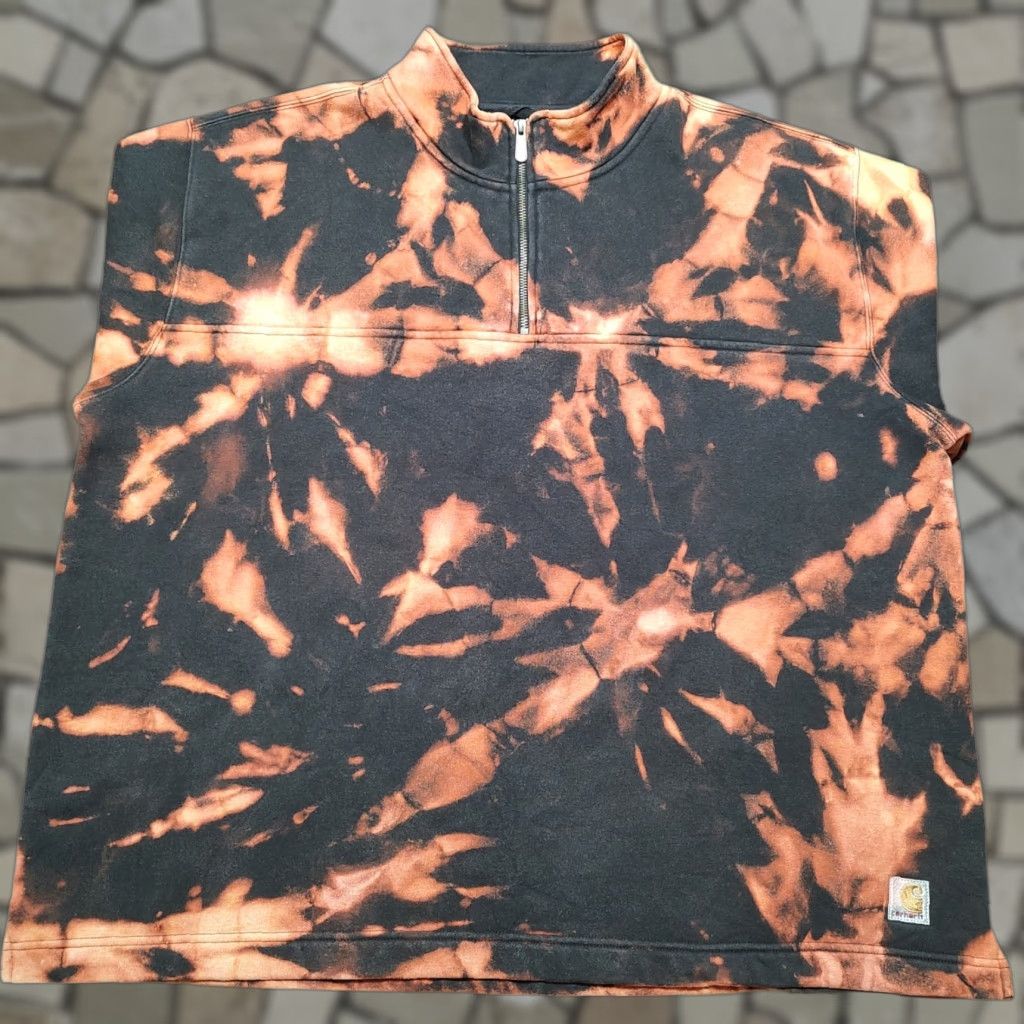 Carhartt VINTAGE Carhartt Hoodie XL Black 1/4 Zip Tie Dye Acid Wash Logo Mens Regular Sweatshirt Pullover 90s College Outdoor Winter Fall Spring Size US XL / EU 56 / 4 - 1 Thumbnail
