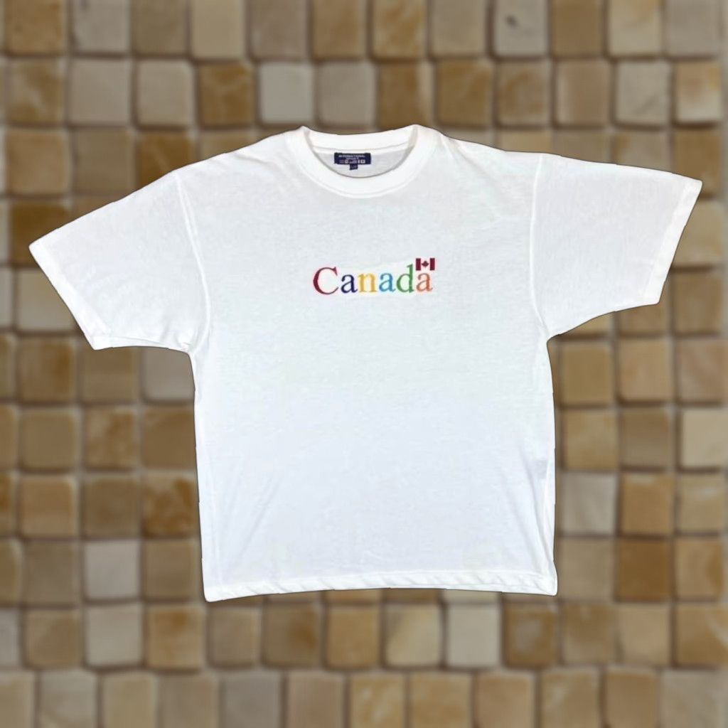 Vintage VINTAGE International Sport Canada Embroidered Rainbow White T-Shirt Large XL Men Casual Short Sleeve Crew Neck Cotton Rainbow Embroidered 1990s Mens Size US L / EU 52-54 / 3 - 1 Thumbnail