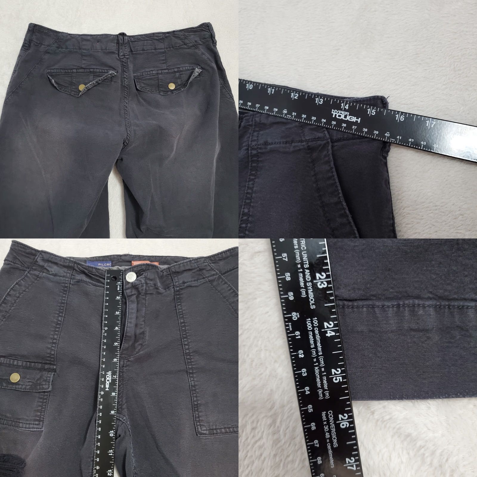 Vintage Pilcro Womens Jeans 29 Black Cargo Distressed Wide Leg Cropped Patch Pockets Size 29" - 8 Thumbnail
