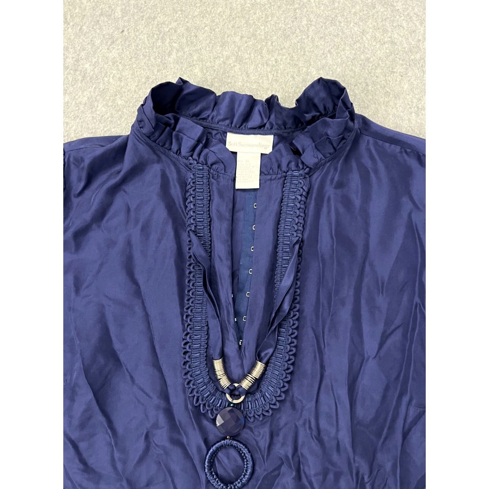 Soft Surroundings Soft Surroundings Silk Blouse Women's XL Blue Ruffle Jewelry Statement Boho Top Size XL / US 12-14 / IT 48-50 - 5 Thumbnail