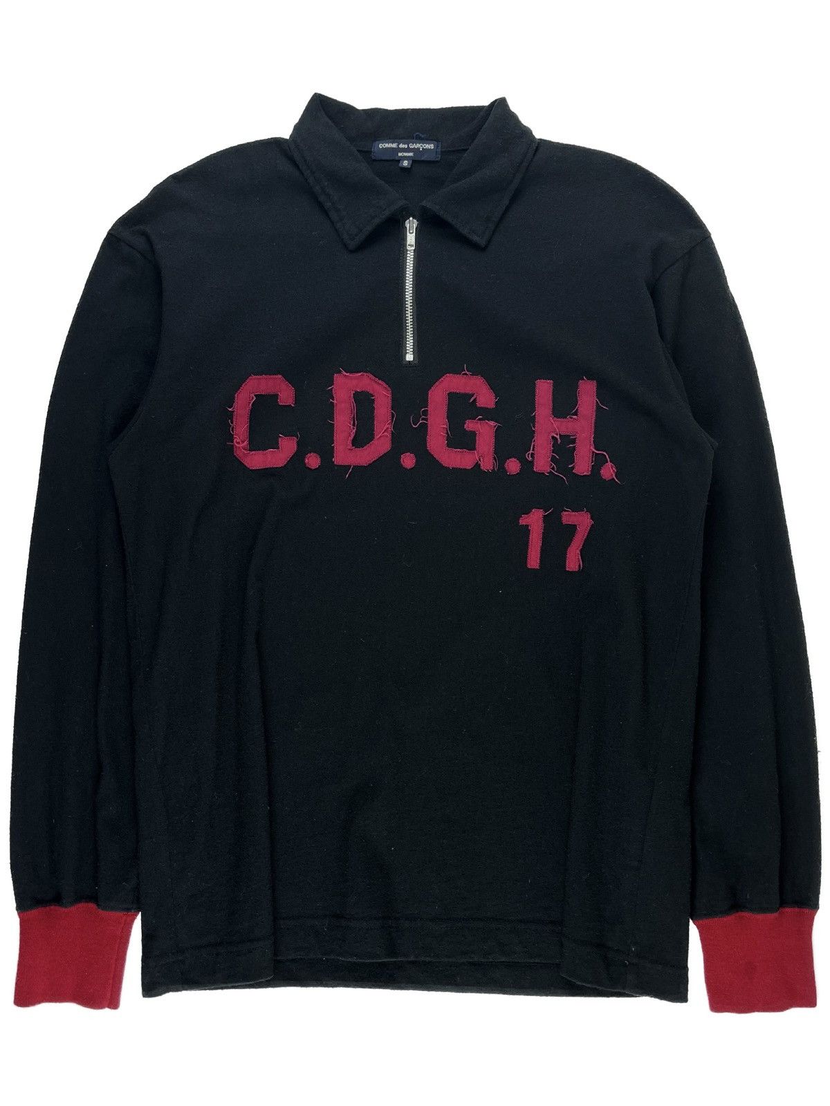 image of Aw05 Comme Des Garcons Homme 17 Zip Polo Longsleeve Tshirt in Black, Men's (Size Small)