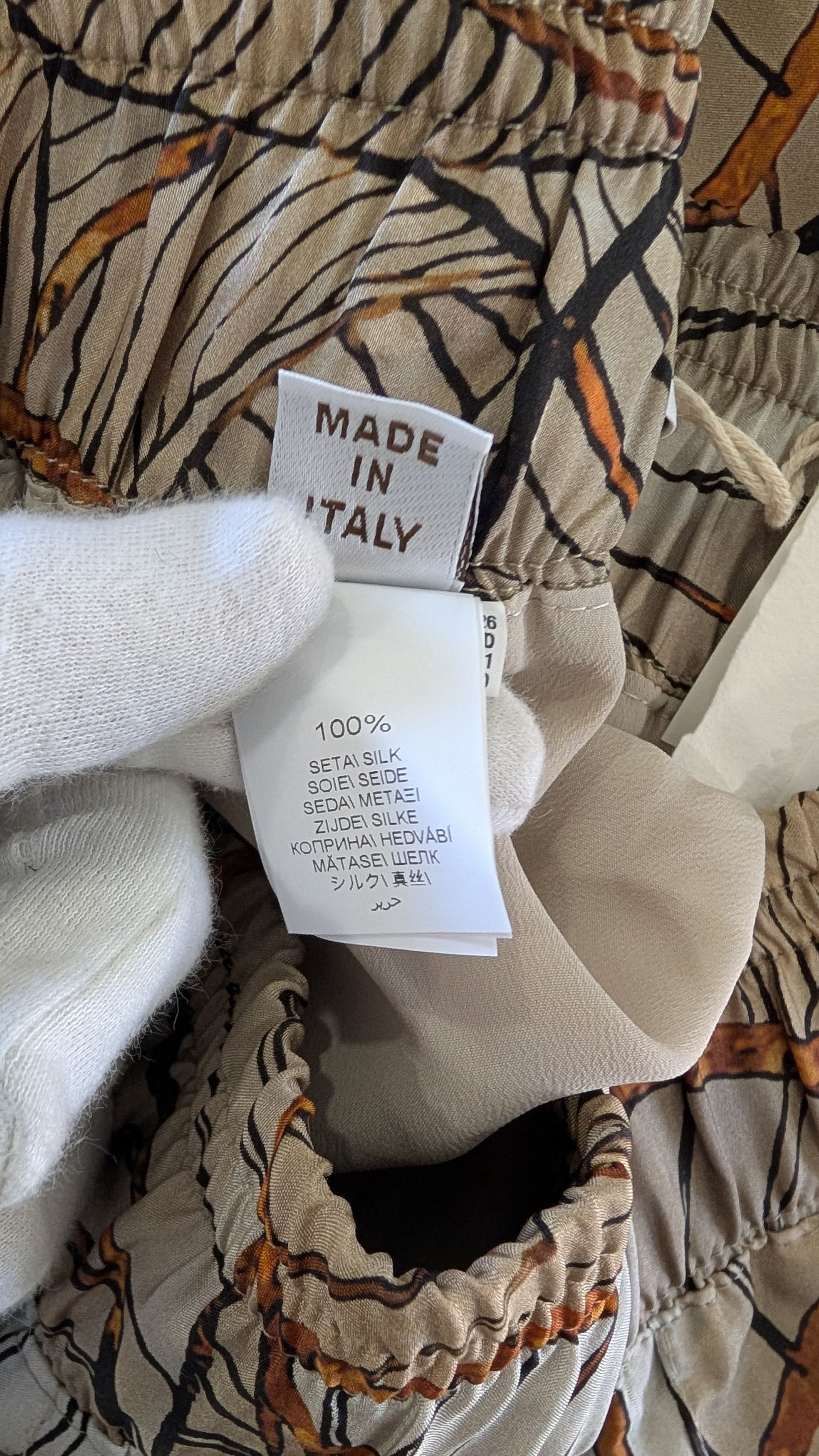 Brunello Cucinelli Brunello Cucinelli Silk Wide Leg Leaf Print Beige Size 2 Size 26" / US 2 / IT 38 - 8 Thumbnail