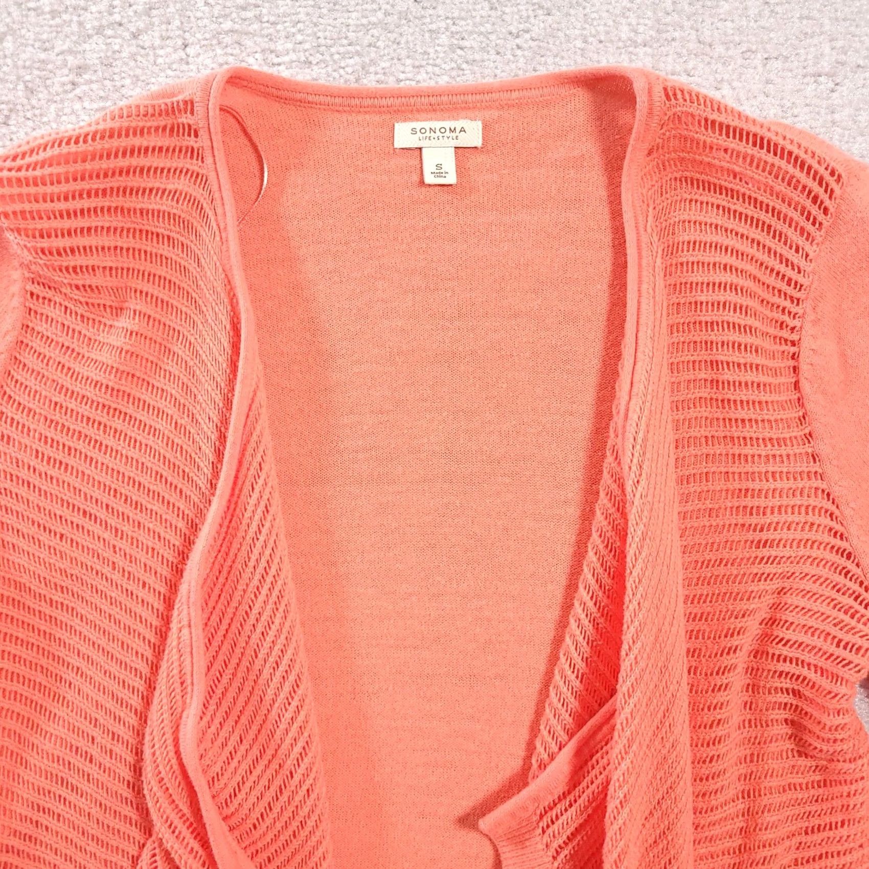 Vintage Sonoma Cardigan Sweater Women's Small Orange Open Front Open Knit L/S Size S / US 4 / IT 40 - 2 Thumbnail