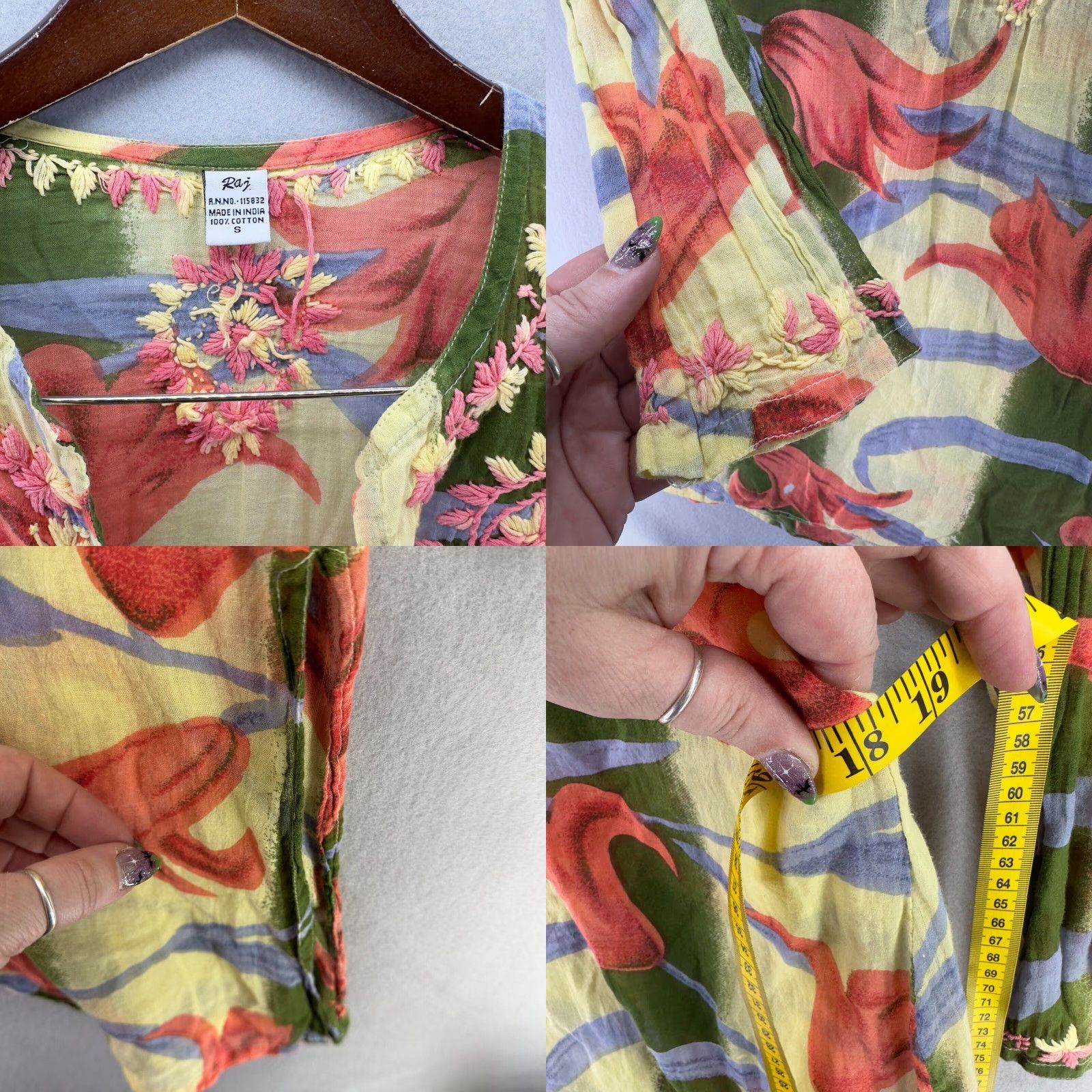 Vintage Raj Embroidered Tunic Dress S Top Cover Up Boho Floral Rio Cottagecore Y2k 90s Size S / US 4 / IT 40 - 8 Thumbnail