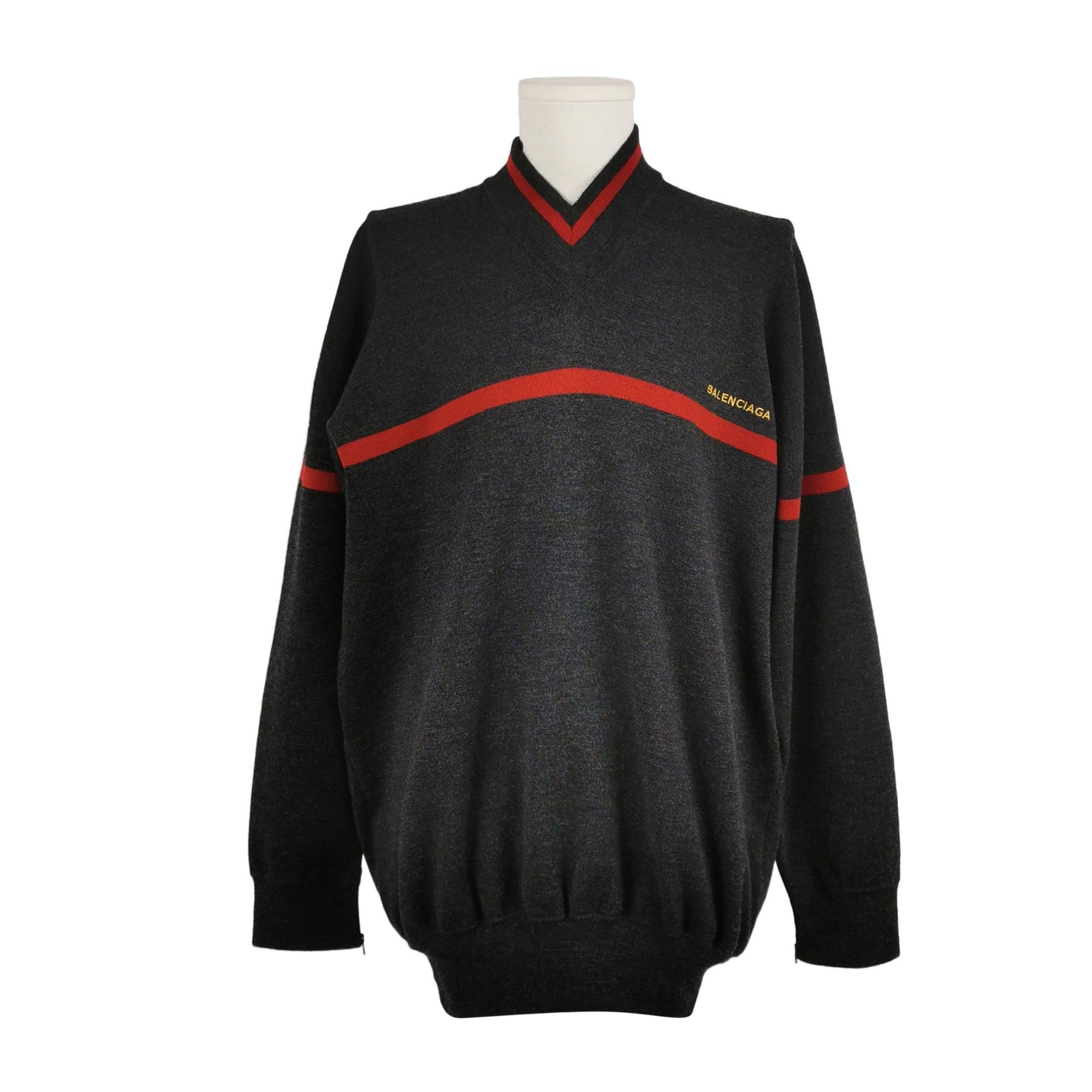 Balenciaga Balenciaga XS Wool Blend Colorblock Logo V-Neck Sweater Size US XS / EU 42 / 0 - 1 Thumbnail