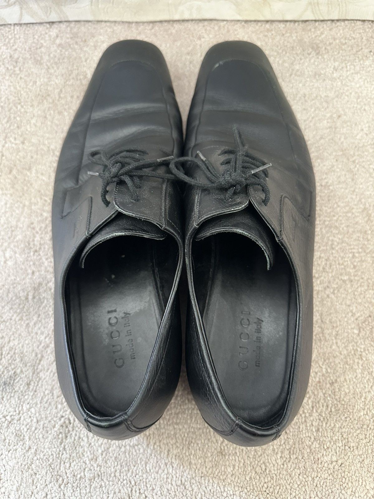 Gucci Gucci Black Leather Square Toe Lace Up Shoes Made in Italy Size US 10 / EU 43 - 6 Thumbnail