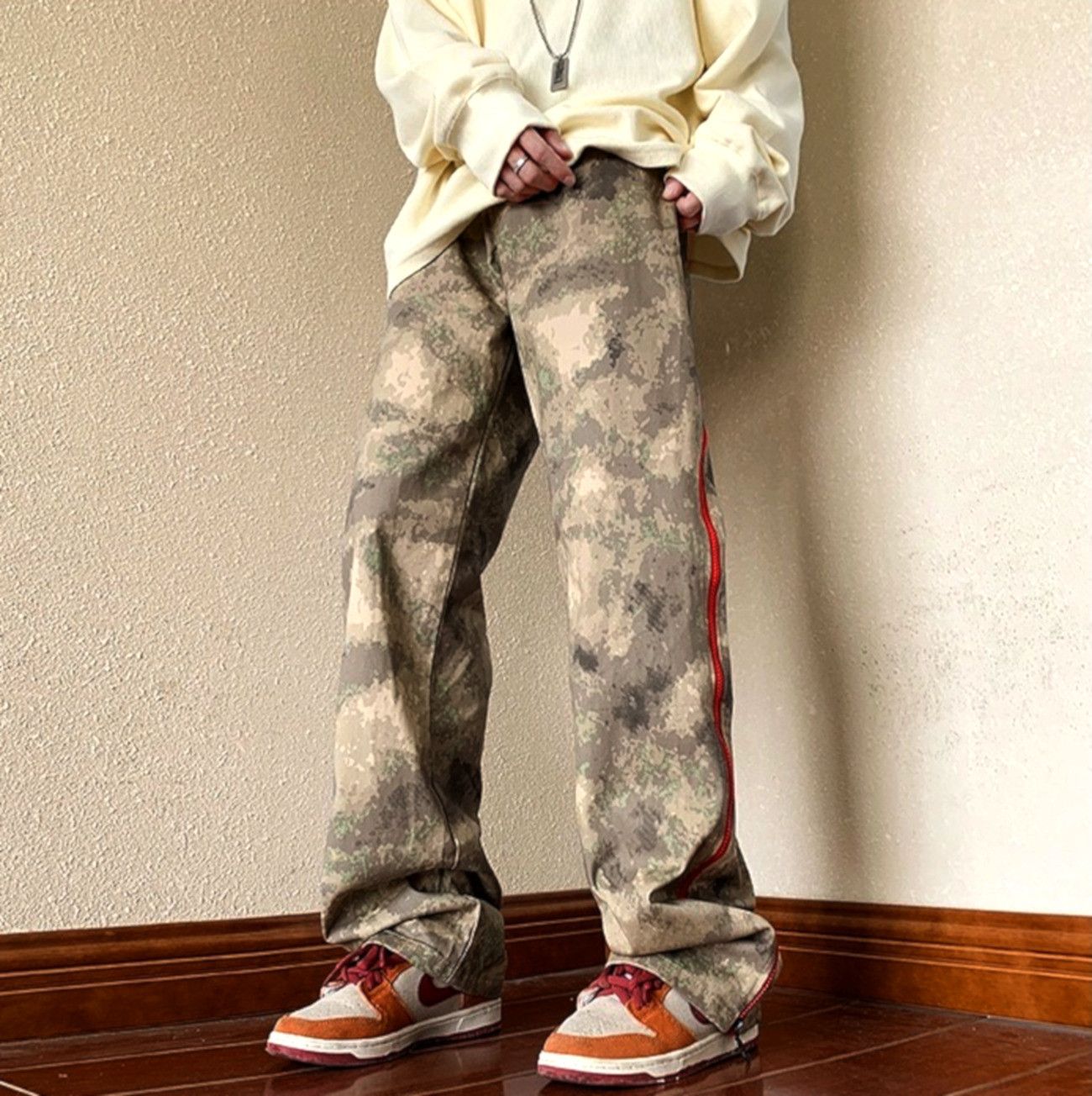 Designer × Japanese Brand × Vintage Vintage Punk Zippers Red Stripe Abstract Washed Pants Rave Size US 31 - 2 Thumbnail