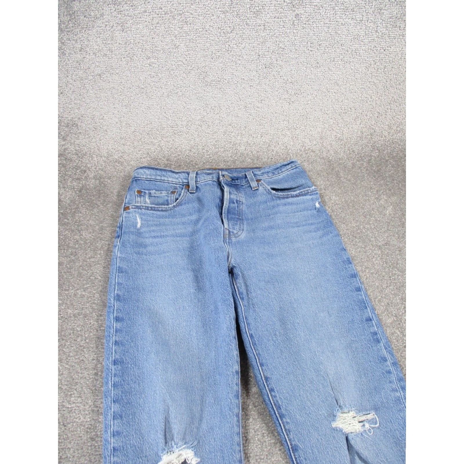 Levi's Womens 501 Levis Jeans Light Wash Ripped Extra Large XL Size 28" / US 6 / IT 42 - 2 Thumbnail