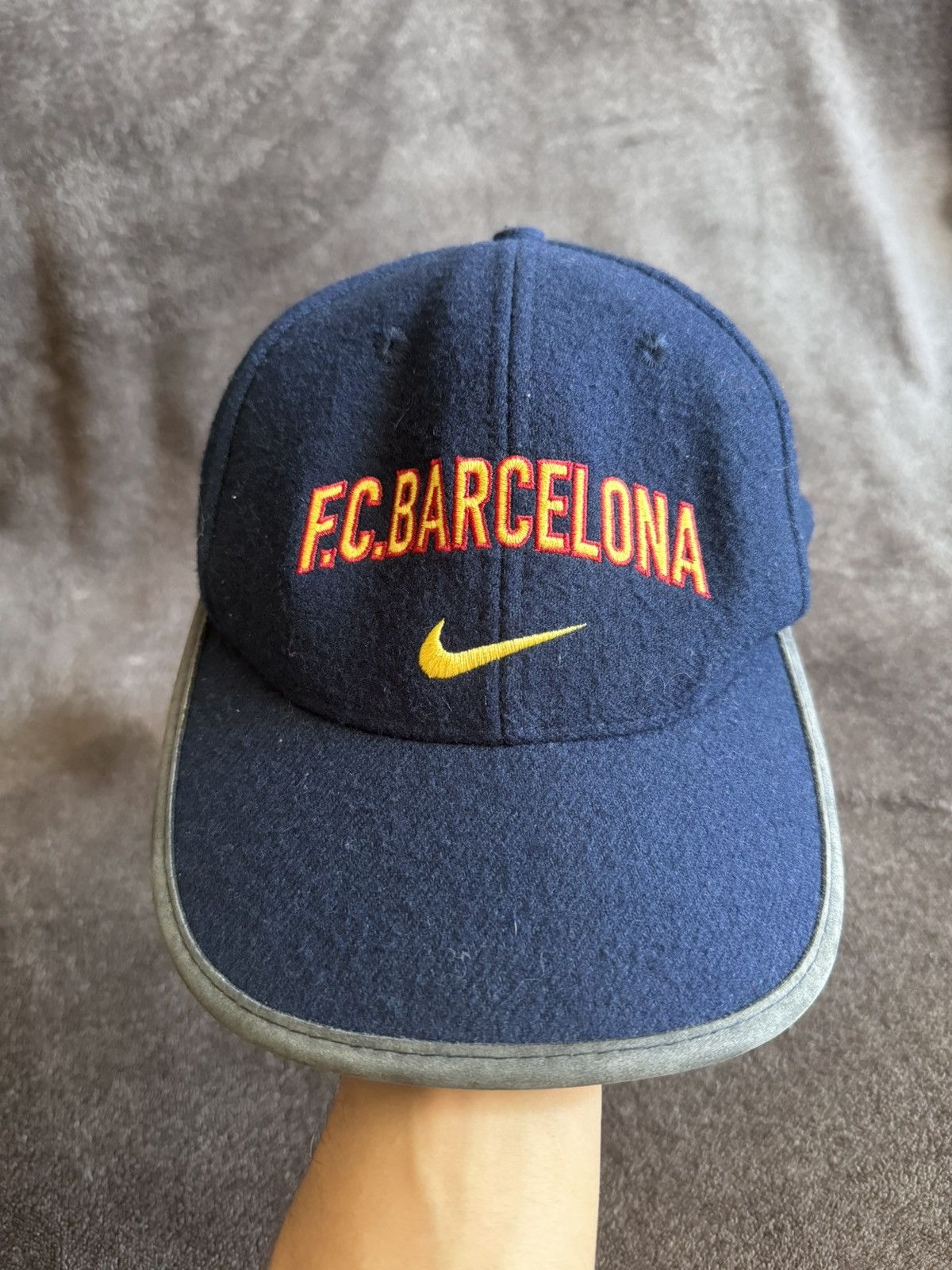 Nike × Vintage Vintage 90s Nike Hat FC Barcelona Wool Swoosh Size ONE SIZE - 1 Thumbnail