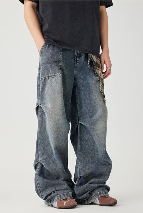 Japanese Brand American-style baggy patchwork wide-leg jeans for men Size US 32 / EU 48 - 2 Thumbnail