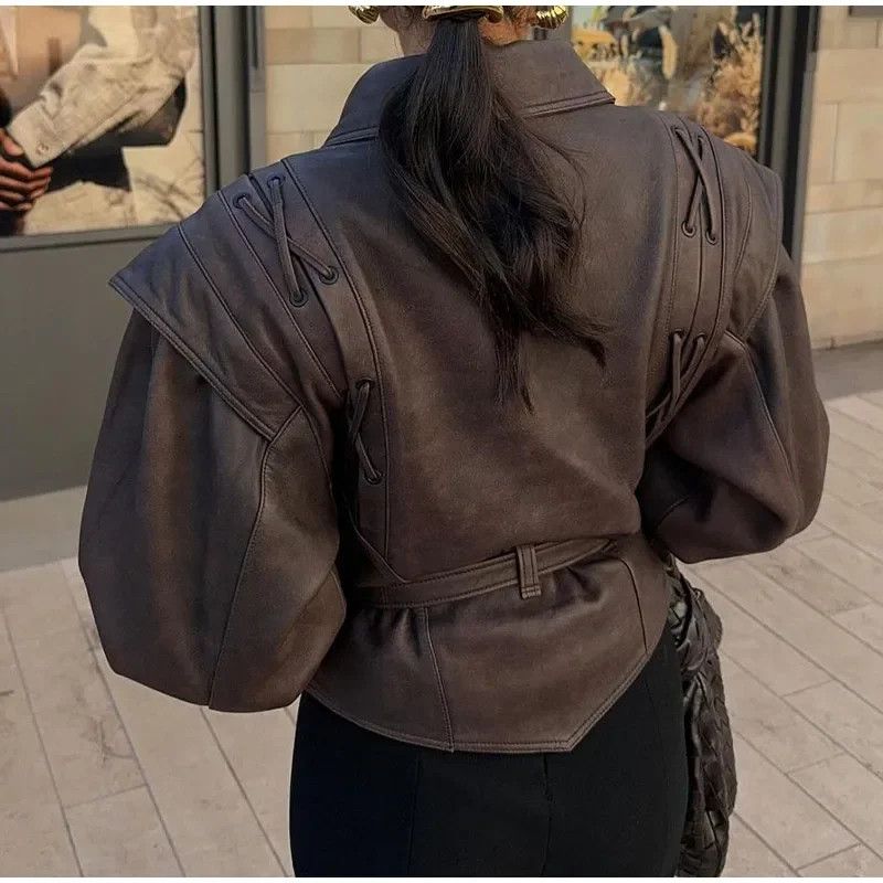 Japanese Brand × Leather Vintage Solid Lace-up Jacket Size L / US 10 / IT 46 - 7 Thumbnail