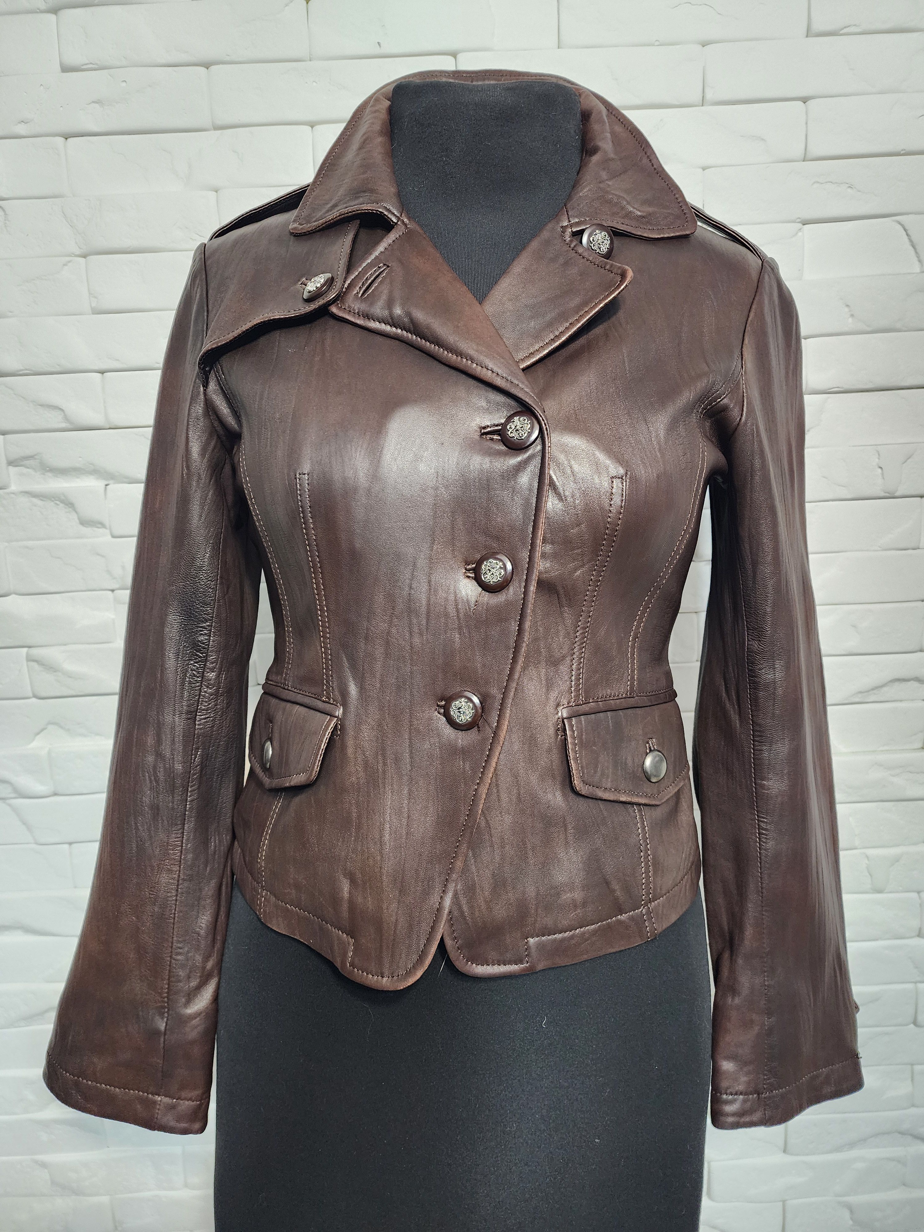 Genuine Leather Brown Leather Jacket: Women's Genuine Leather Blazer. Size S / US 4 / IT 40 - 1 Thumbnail