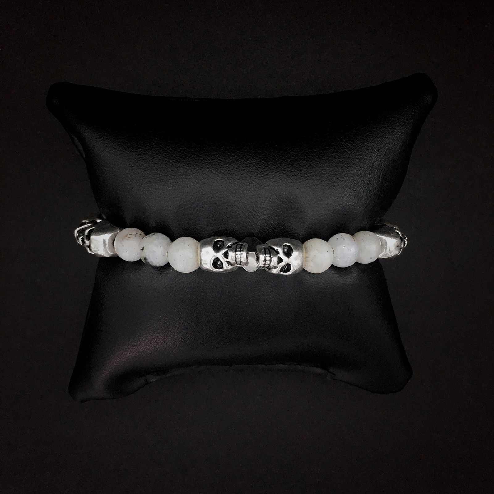 Handmade 💀Silver Skull Labradorite and Hematite Bracelet Size ONE SIZE - 5 Thumbnail