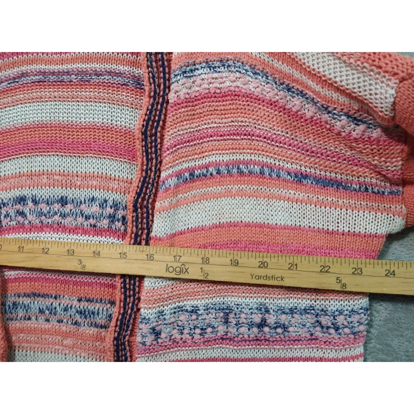 Soft Surroundings Soft Surroundings Sweater Womens Medium Pink Striped Open Front Cardigan Size M / US 6-8 / IT 42-44 - 4 Thumbnail