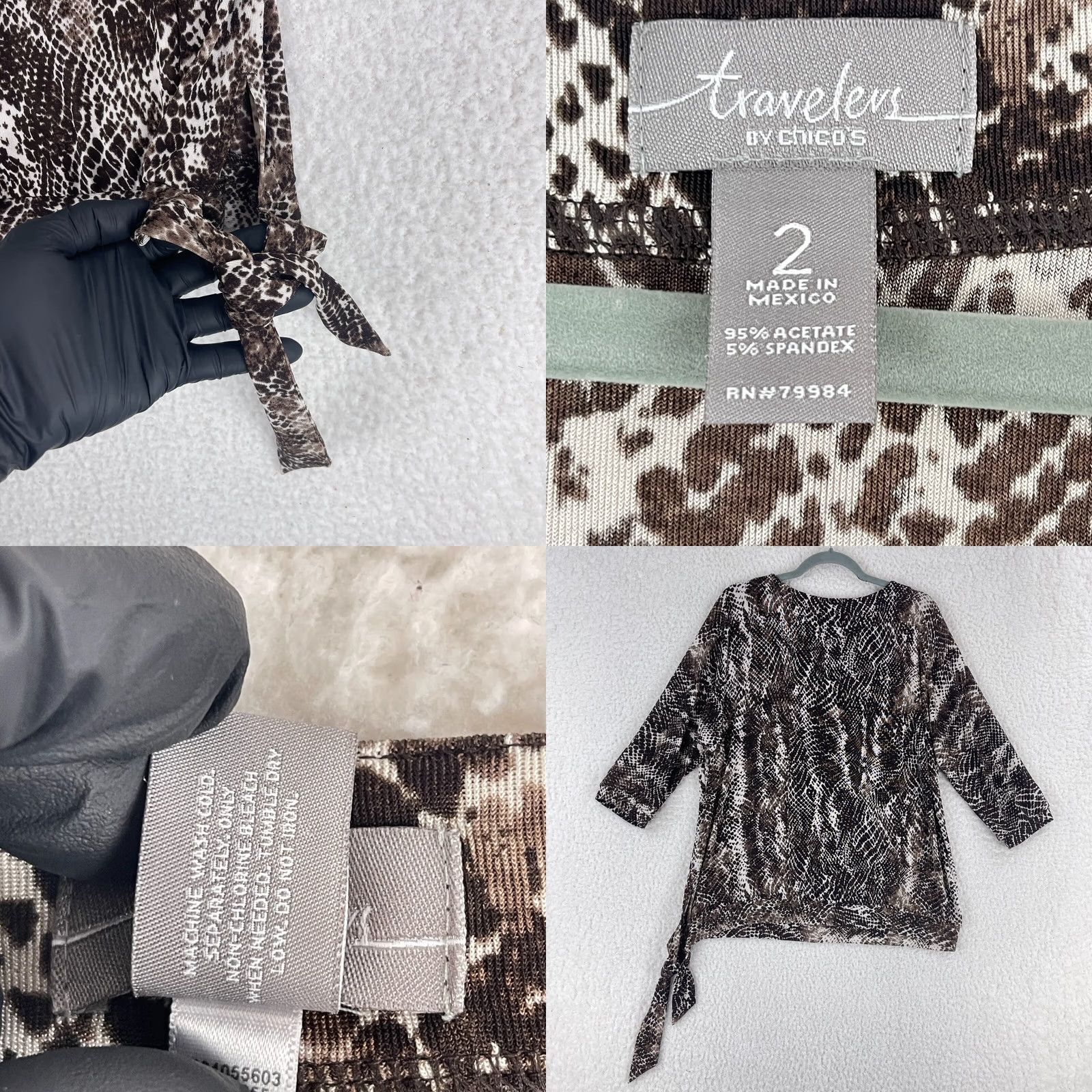 Vintage Chico's Brown Animal Print Shirt Womens 3/4 Sleeve Side Tie Pullover Size Large Size L / US 10 / IT 46 - 8 Thumbnail