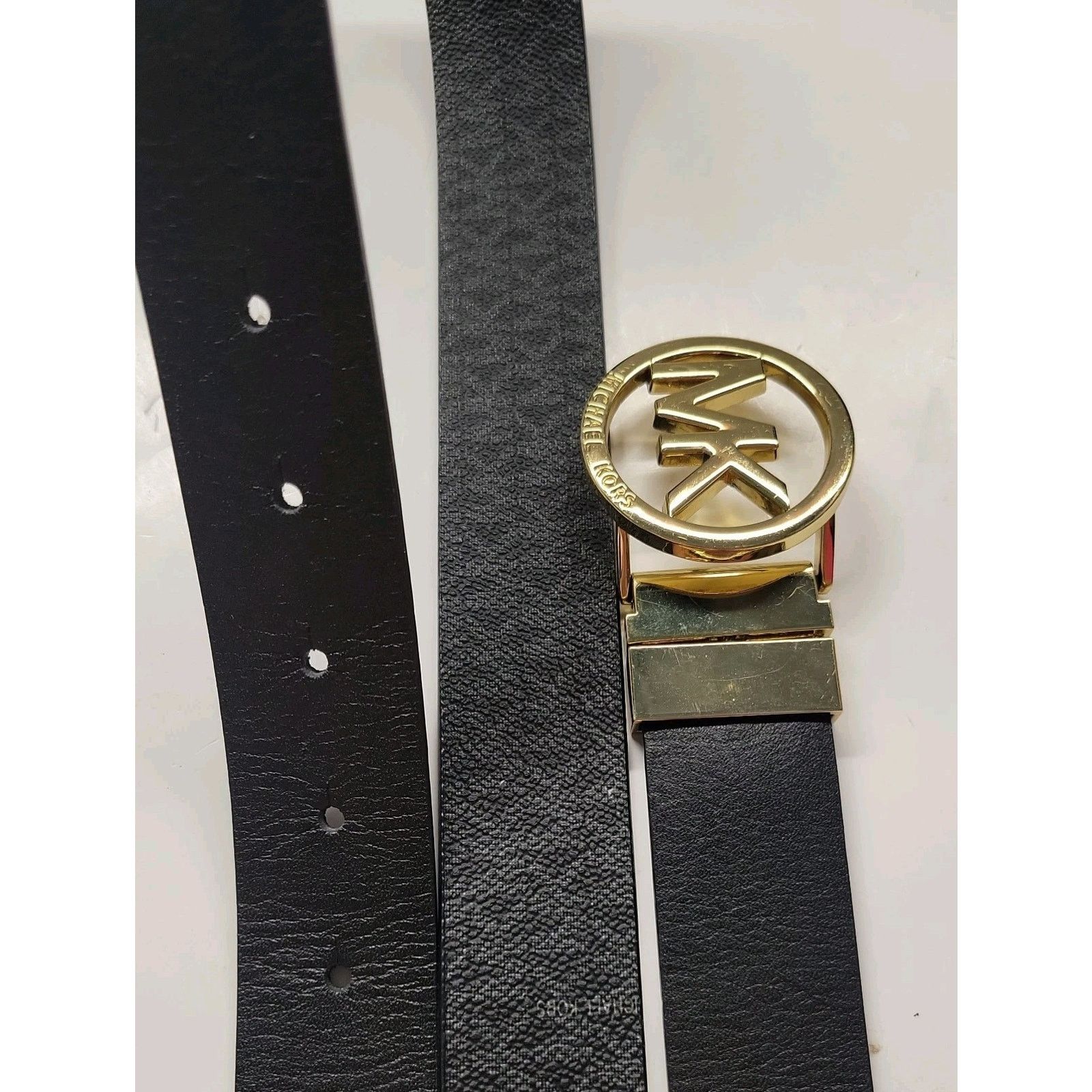 Michael Kors MICHAEL KORS 36-40" Reversible Black Print Gold MK Buckle Size ONE SIZE - 8 Thumbnail