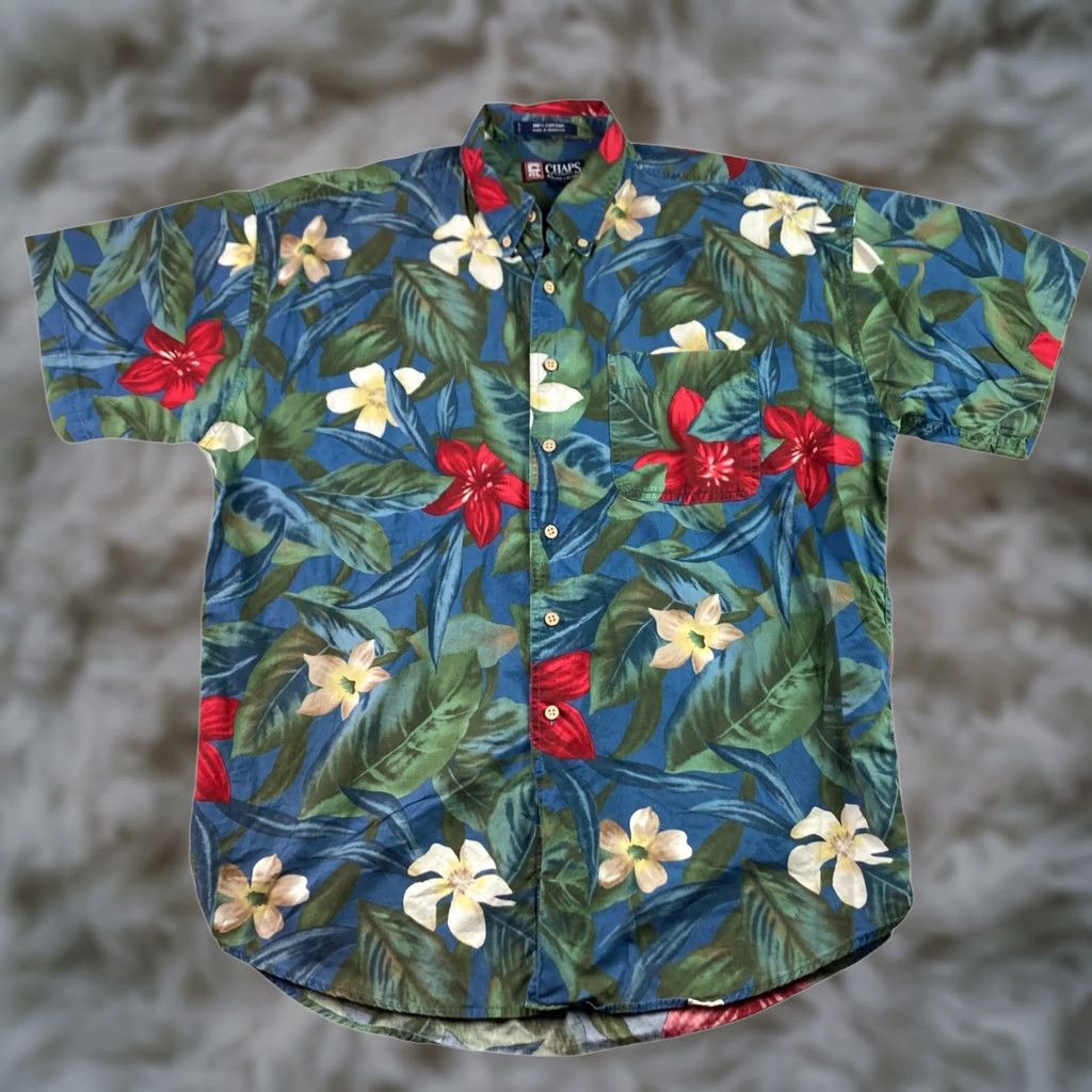 Chaps VINTAGE Ralph Lauren Chaps Men’s Hawaiian Button-Up Shirt Green Floral Large Short Sleeve Collared Button-Down Size US L / EU 52-54 / 3 - 1 Thumbnail