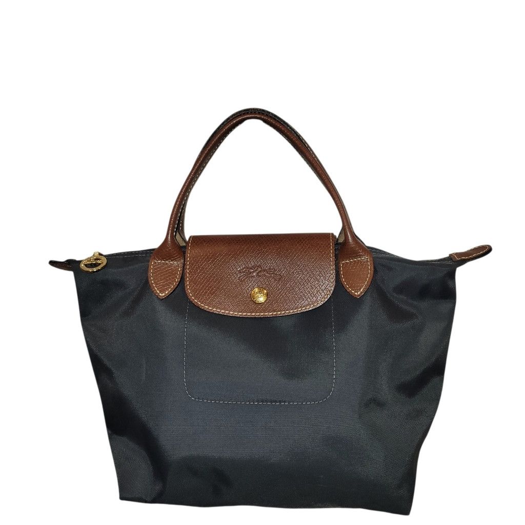 Longchamp LONGCHAMP Women's Gray Pliage Medium Leather Trim Double Top Size ONE SIZE - 3 Thumbnail