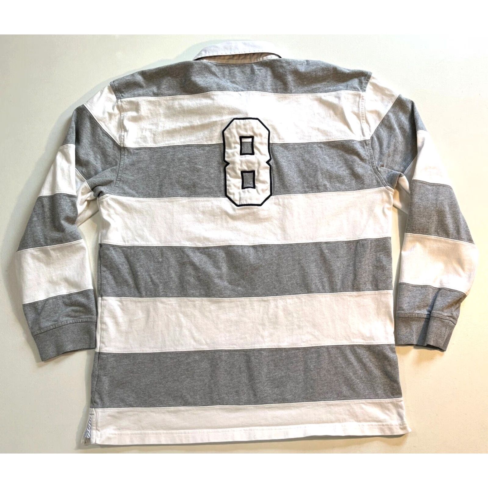 Tommy Hilfiger VINTAGE Tommy Hilfiger Men’s Long Sleeve Rugby Shirt Striped 2XL White Gray Rugby Mens 90s Preppy Shirt Size US XXL / EU 58 / 5 - 2 Thumbnail