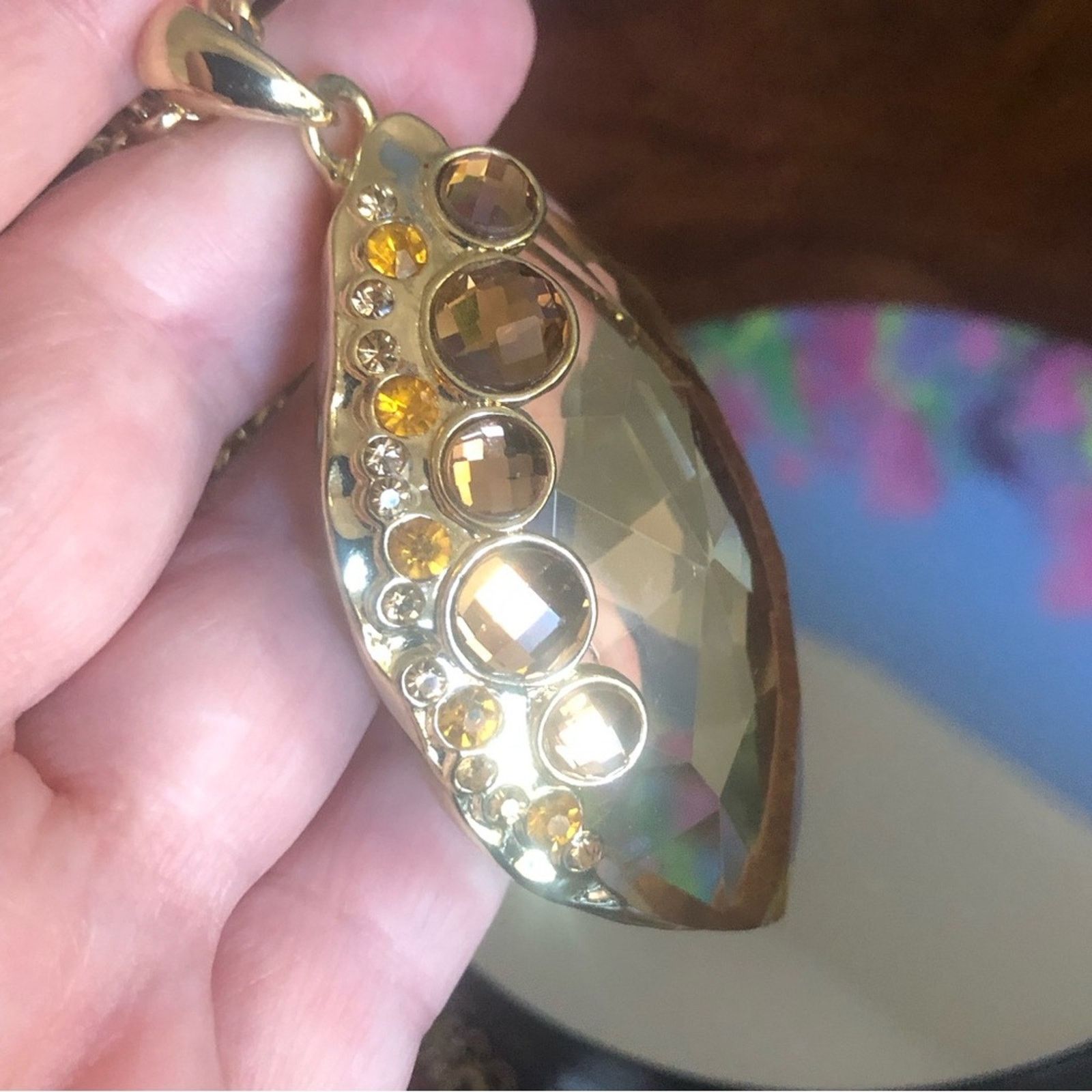 Jewelry Large marquis faceted light brown topaz crystal necklace NWT Size ONE SIZE - 12 Thumbnail