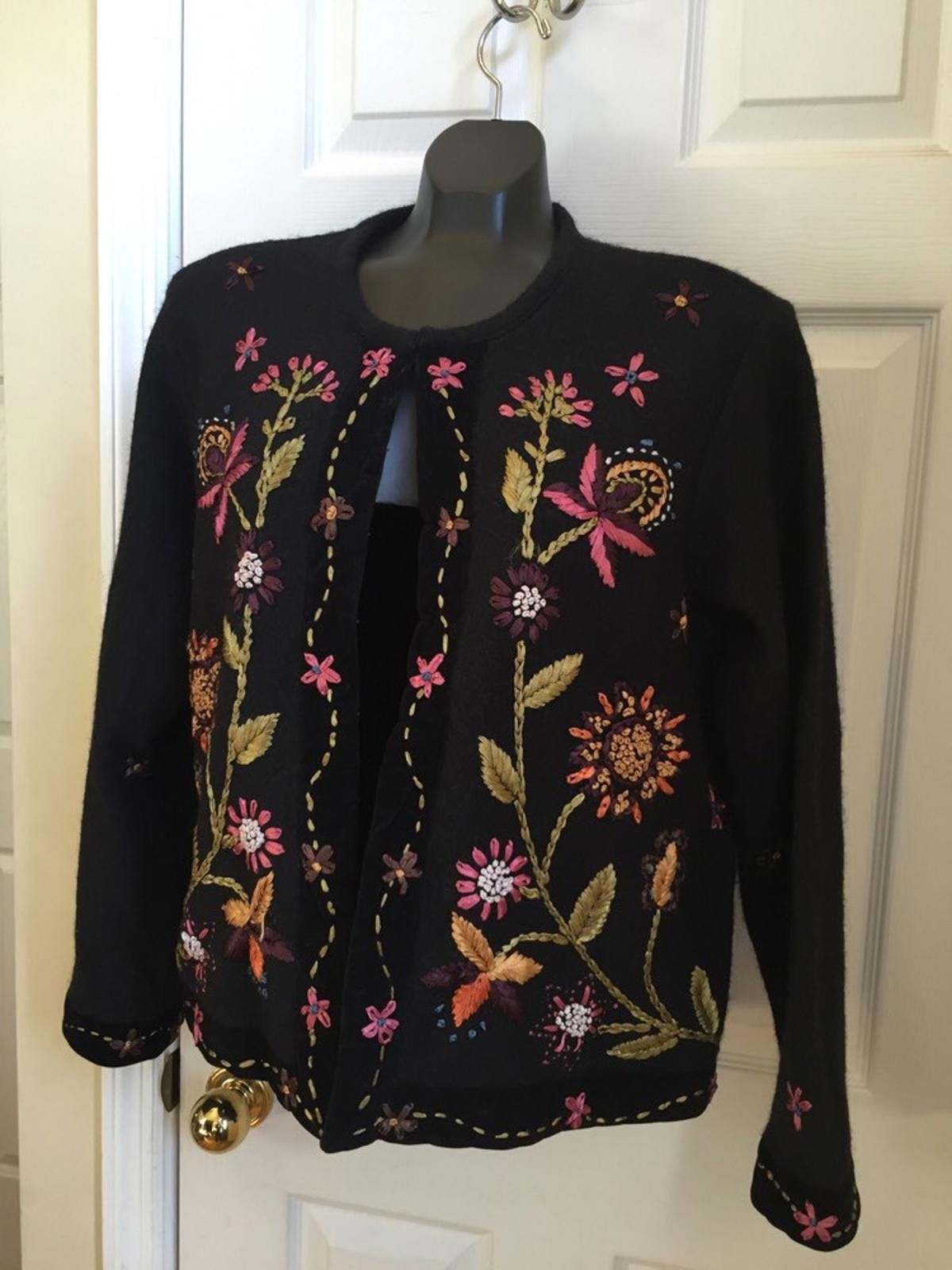 Coldwater Creek Coldwater Creek 100% Wool Black Embroidered Jacket Sz L Size L / US 10 / IT 46 - 2 Thumbnail
