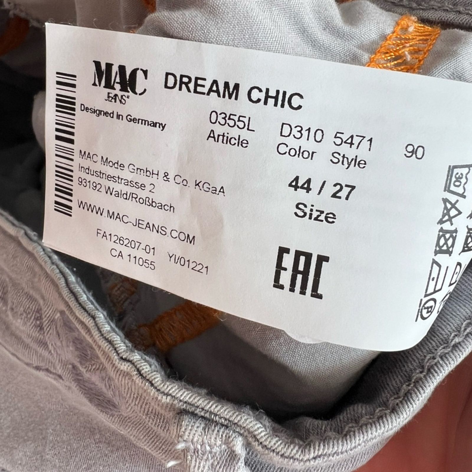MAC Jeans MAC Dream Chic Straight Leg Jeans Stretch Pants Women’s 27 Size 27" / US 4 / IT 40 - 6 Thumbnail