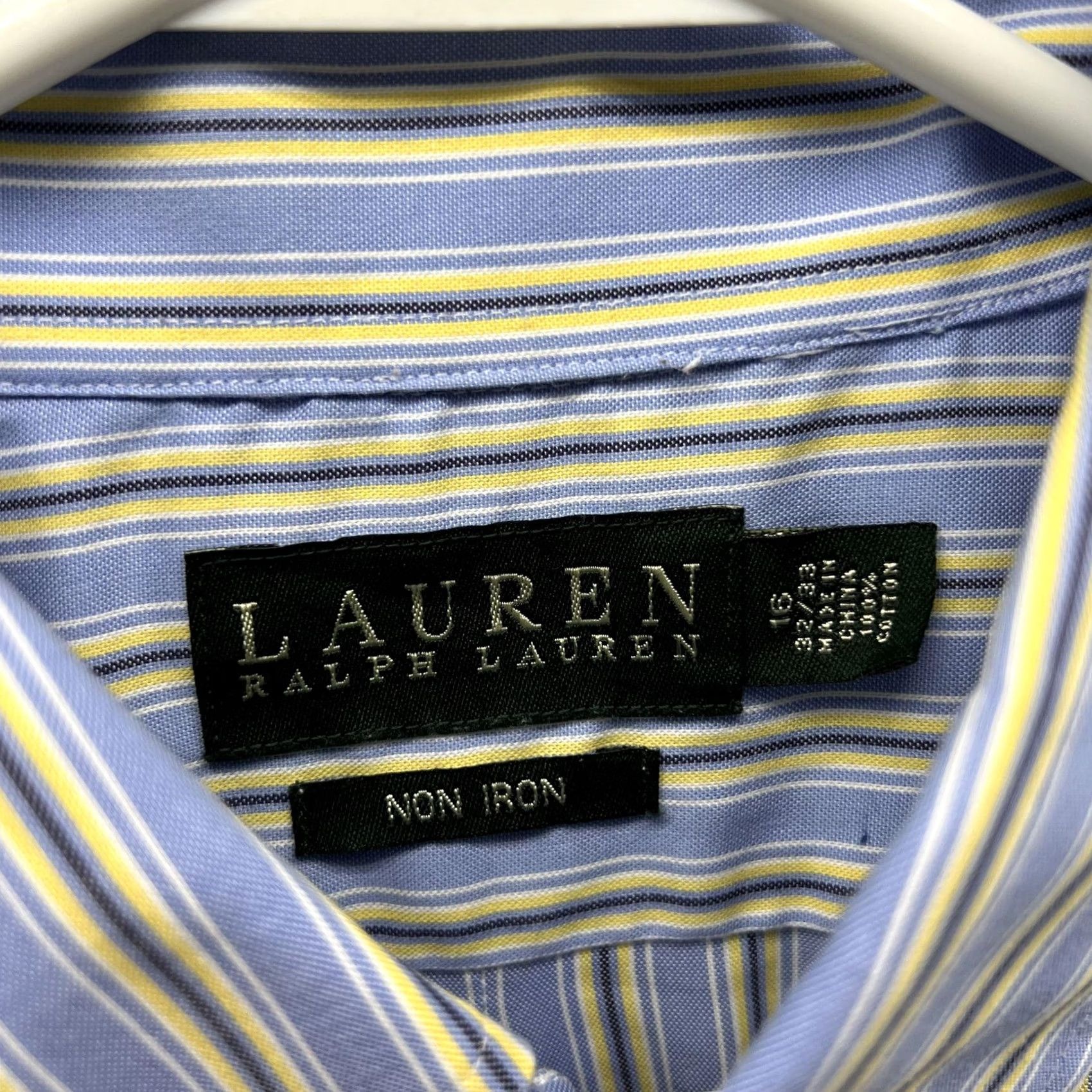 Ralph Lauren Lauren Ralph Lauren Dress Shirt Mens 16 32/33 Blue Stripe Non-Iron Cotton Shirt Men Long Sleeve Button-Down Collar Size 42R - 3 Thumbnail