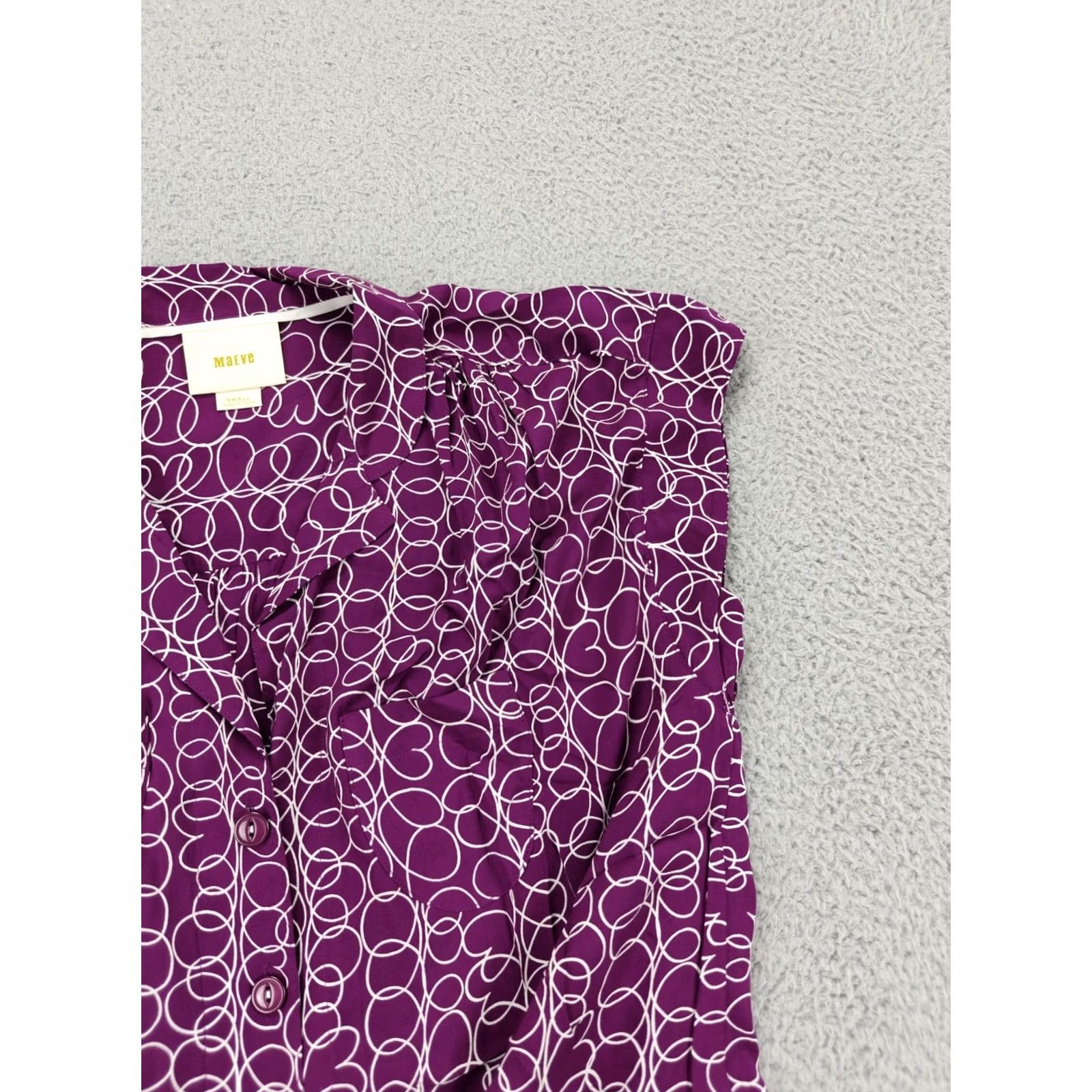 Vintage Maeve Shirt Womens Small Purple White Tie Front Blouse Button Up Abstract Print Size S / US 4 / IT 40 - 4 Thumbnail